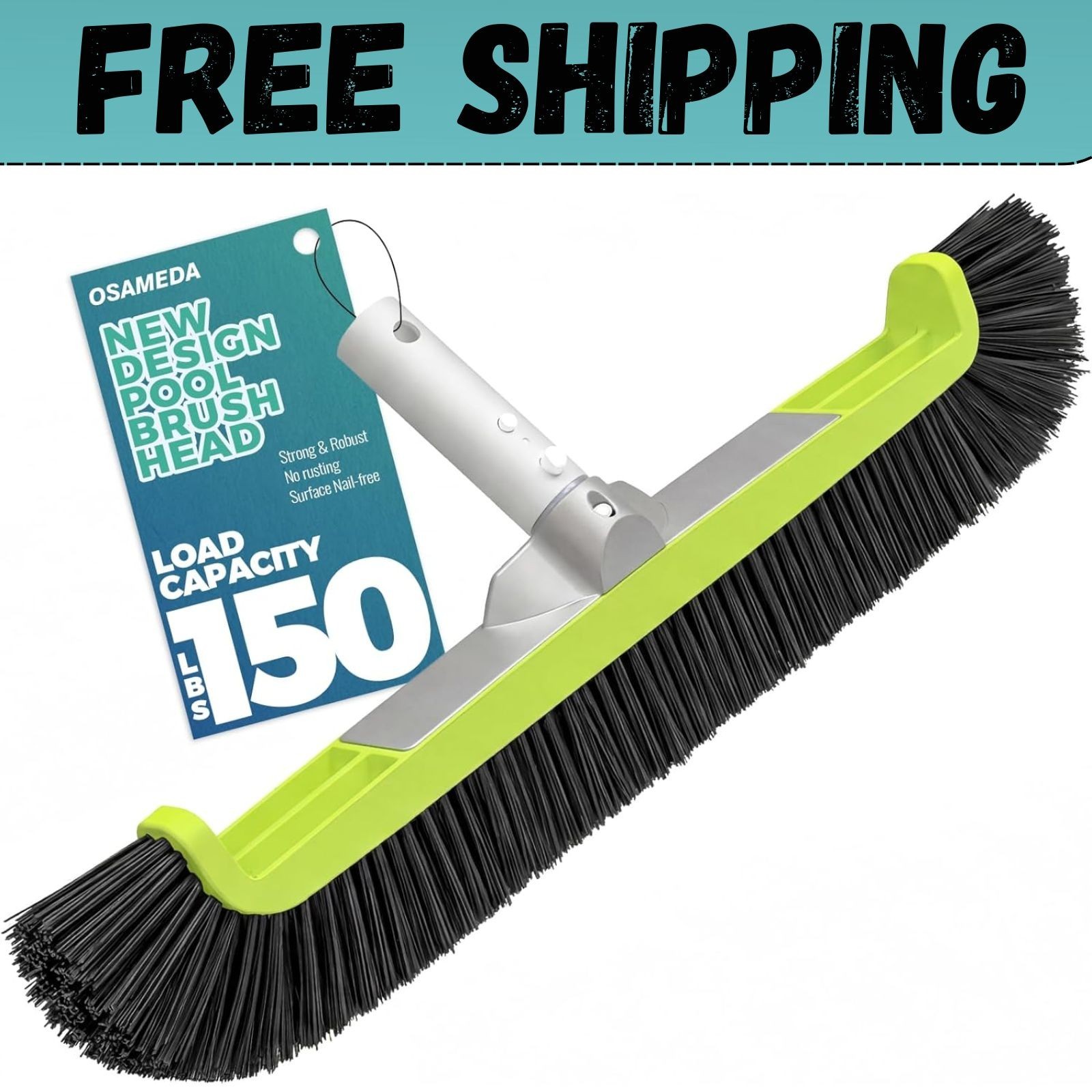 18″ Pool Brush Head for Cleaning Swimming Walls,Curved Ends Scrub Brush Black US