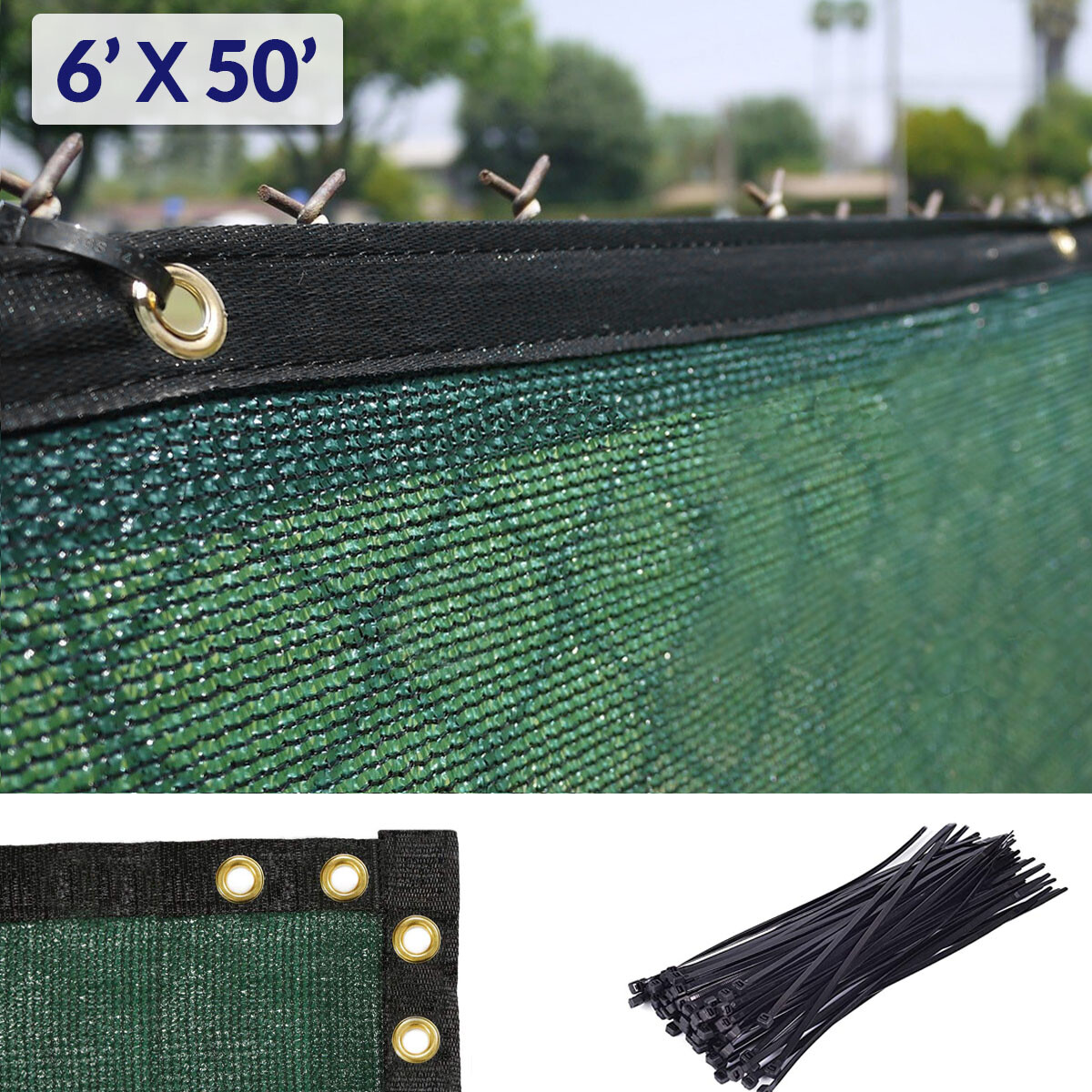 6’x50′ Green Fence Privacy Screen, Backyard Shade Mesh Tarp Garden Windscreen