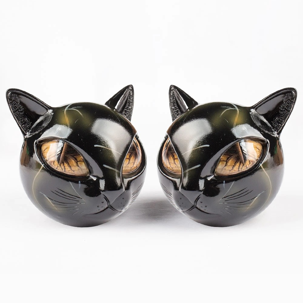 2 Pack Black Cat Sculpture Resin Cat Figurine Home Office Decor