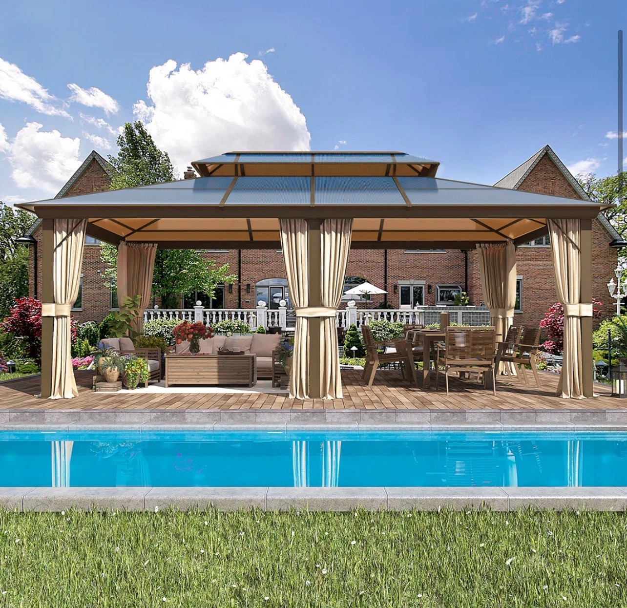 12×20 ft Aluminum Patio Gazebo Hardtop Pavilion w/ Curtains – Mocha