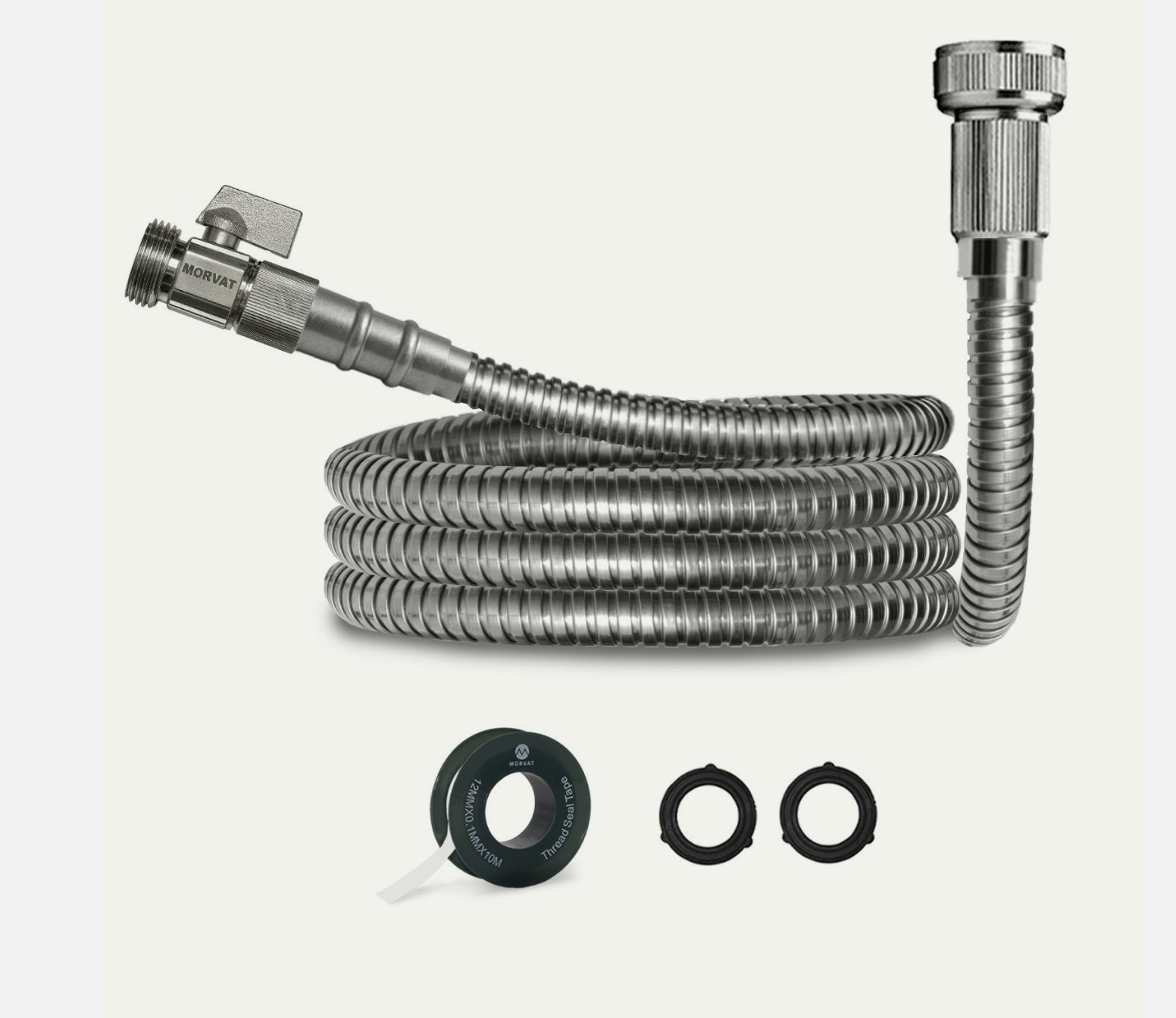 Morvat 1/2″ x 3 Foot Premium Stainless Steel Garden Hose with ON/OFF Valve