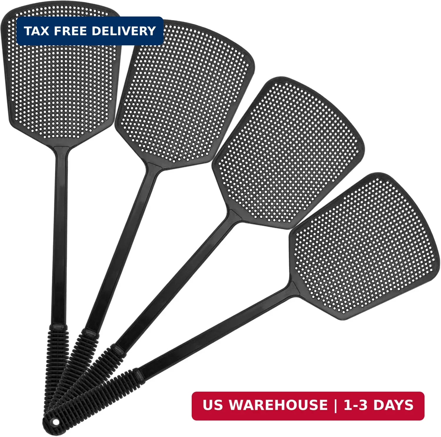 Fly Swatter 4 Pack, Large Swat Head, Flexible Handle for Indoor & Outdoor