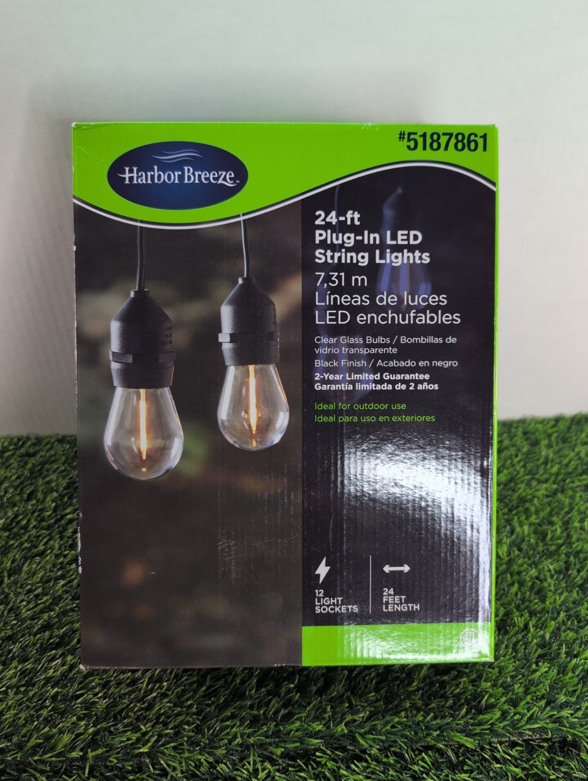 Harbor Breeze 24ft Plug-in Black Outdoor String LED Edison Lights Backyard Patio