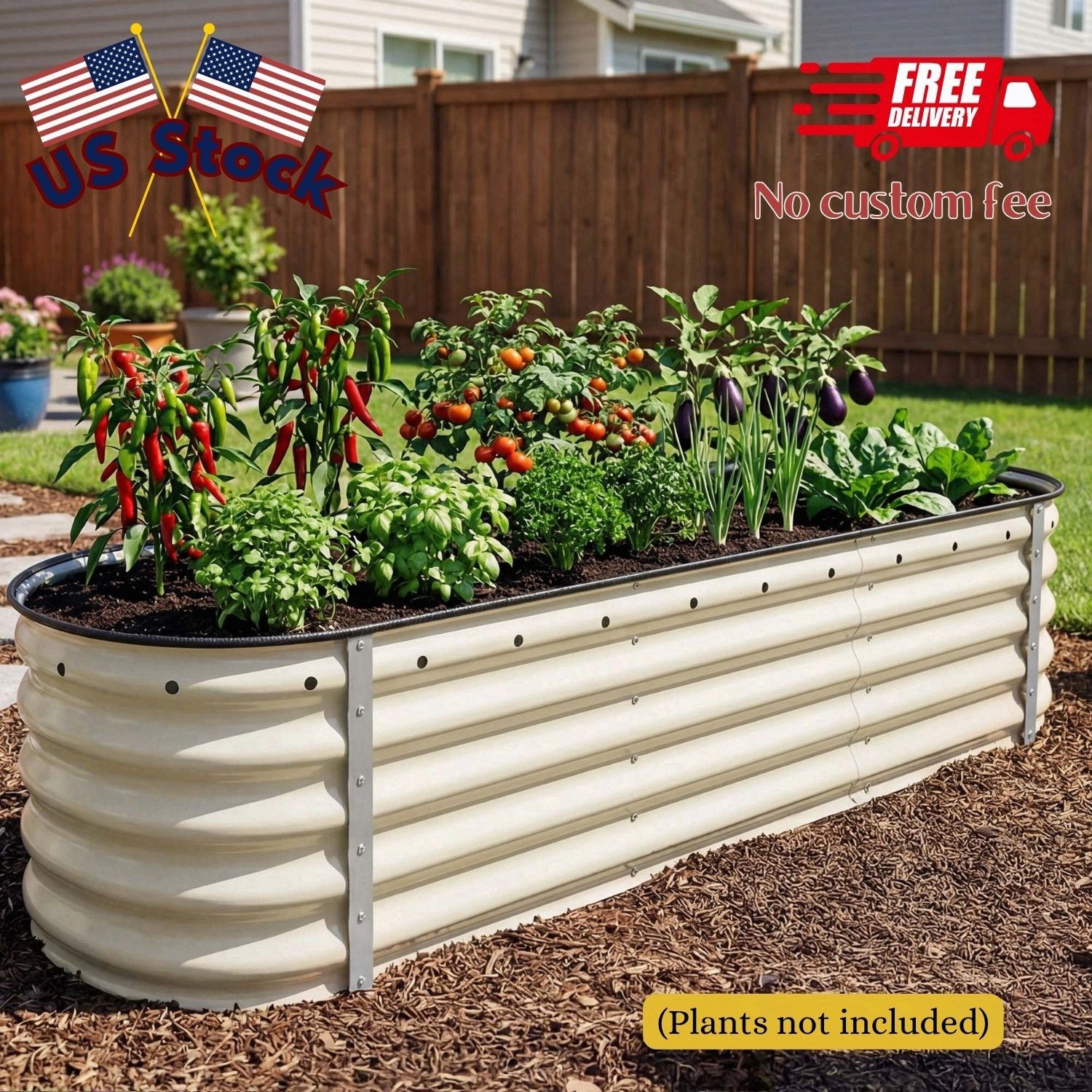 6.2ft x 2ft Outdoor Raised Garden Bed Kits,6 in 1 Large Galvanized Metal, White