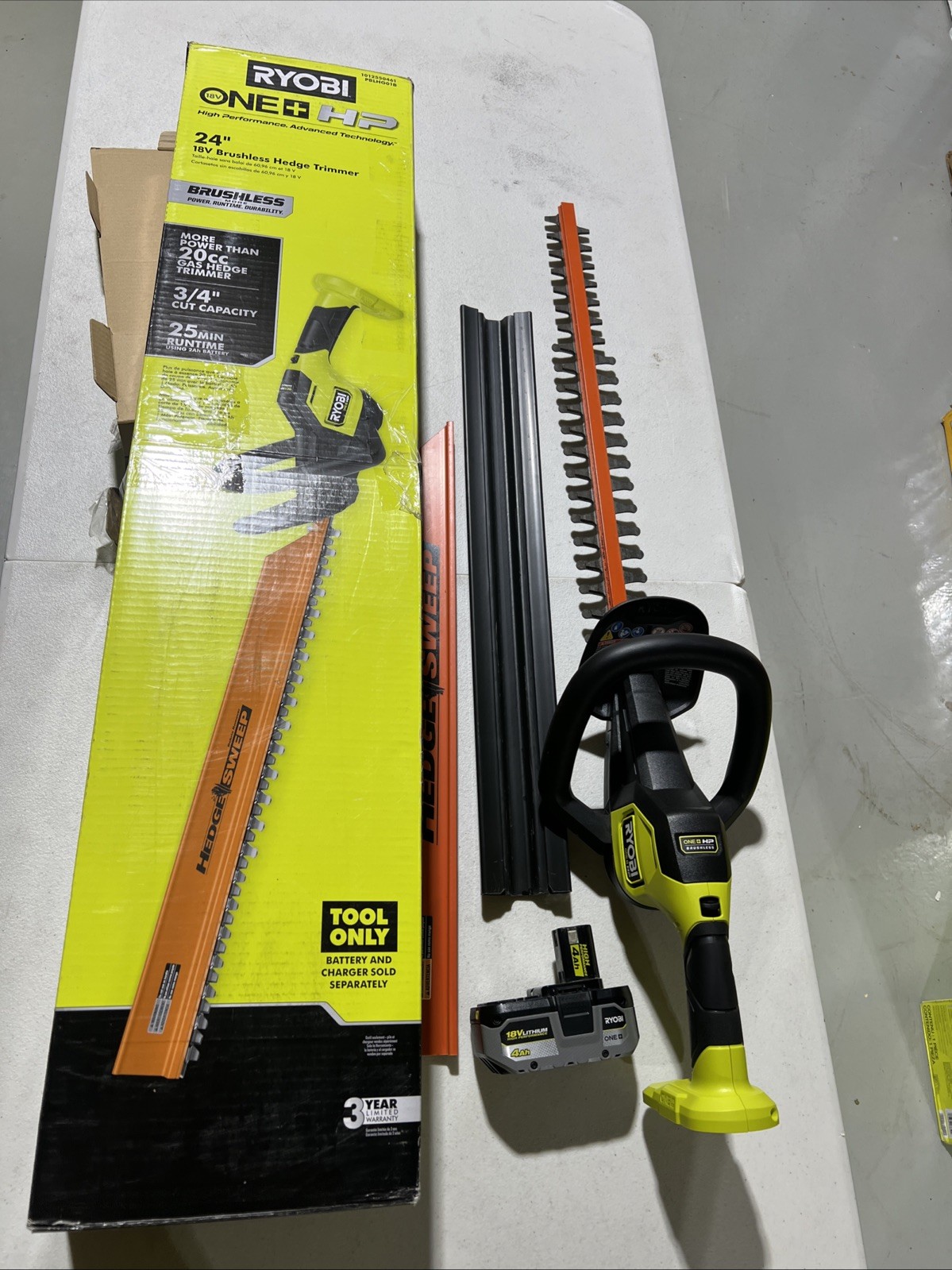 Ryobi ONE+ HP 18V Brushless 24 in” Battery Hedge Trimmer w/ 4ah HP Battery
