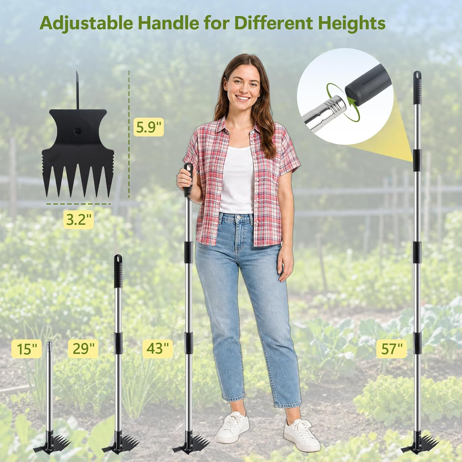 2 in 1 Crack Weeder and Weed Puller with 57 Inch Handle for Lawn Garden Yard