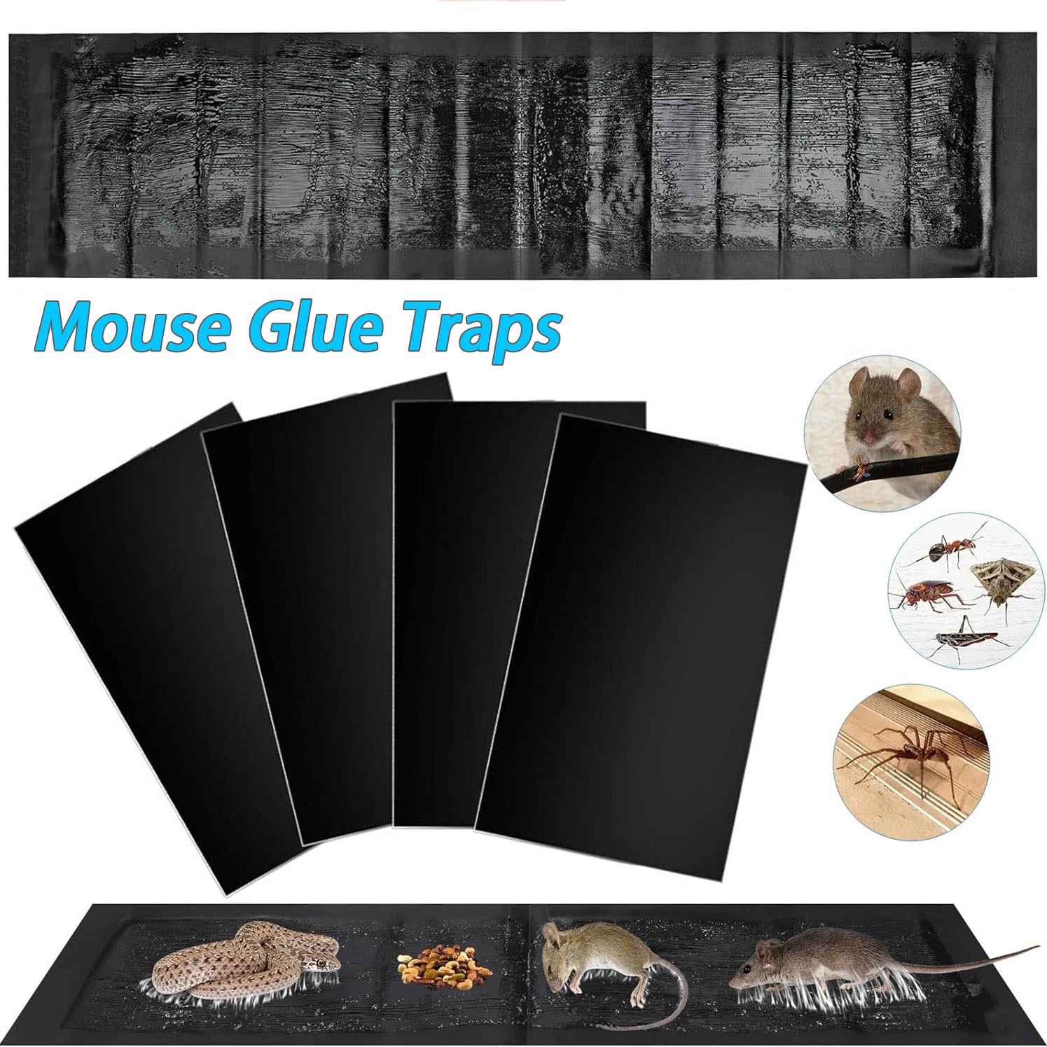 4 Pcs Mouse Glue Traps 24 x 11inch Anti Slip Rat Snake Rodent Sticky Pads Pet