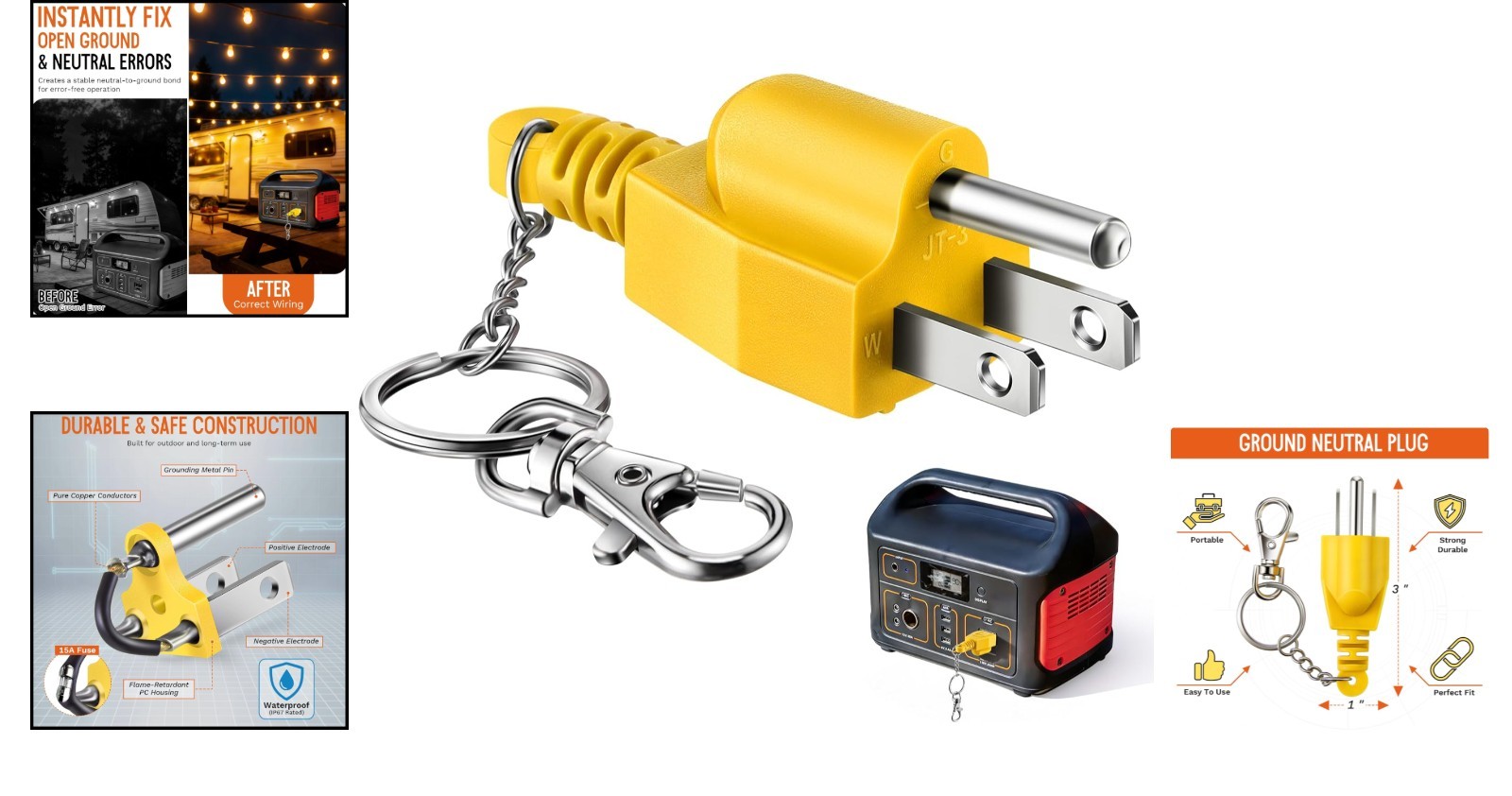 Neutral Ground Bonding Plug with Keychain – Essential RV & Generator Accessory