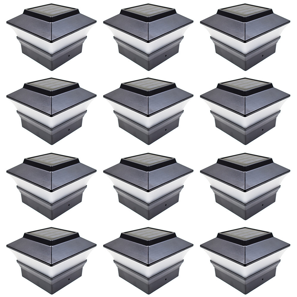12 Black Bronze Brown White 4 x 4 Solar Post Lights Outdoor Deck Cap Fence Vinyl