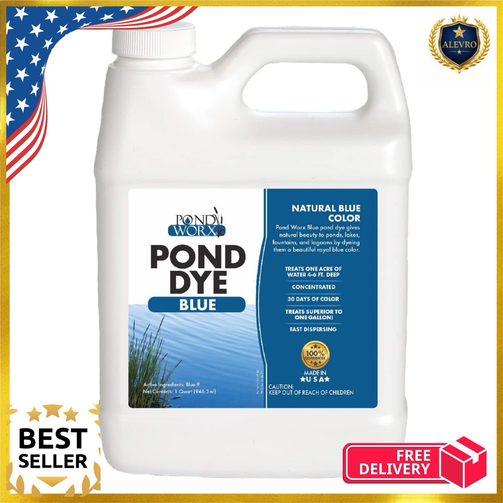 Pond Worx Blue Lake and Pond Dye – 4X Concentrated Liquid Pond Colorant – Shades