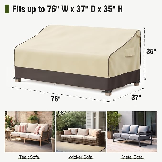 MR.COVER Waterproof Outdoor Couch Cover, Heavy Duty Patio Sofa Cover Brown Khaki