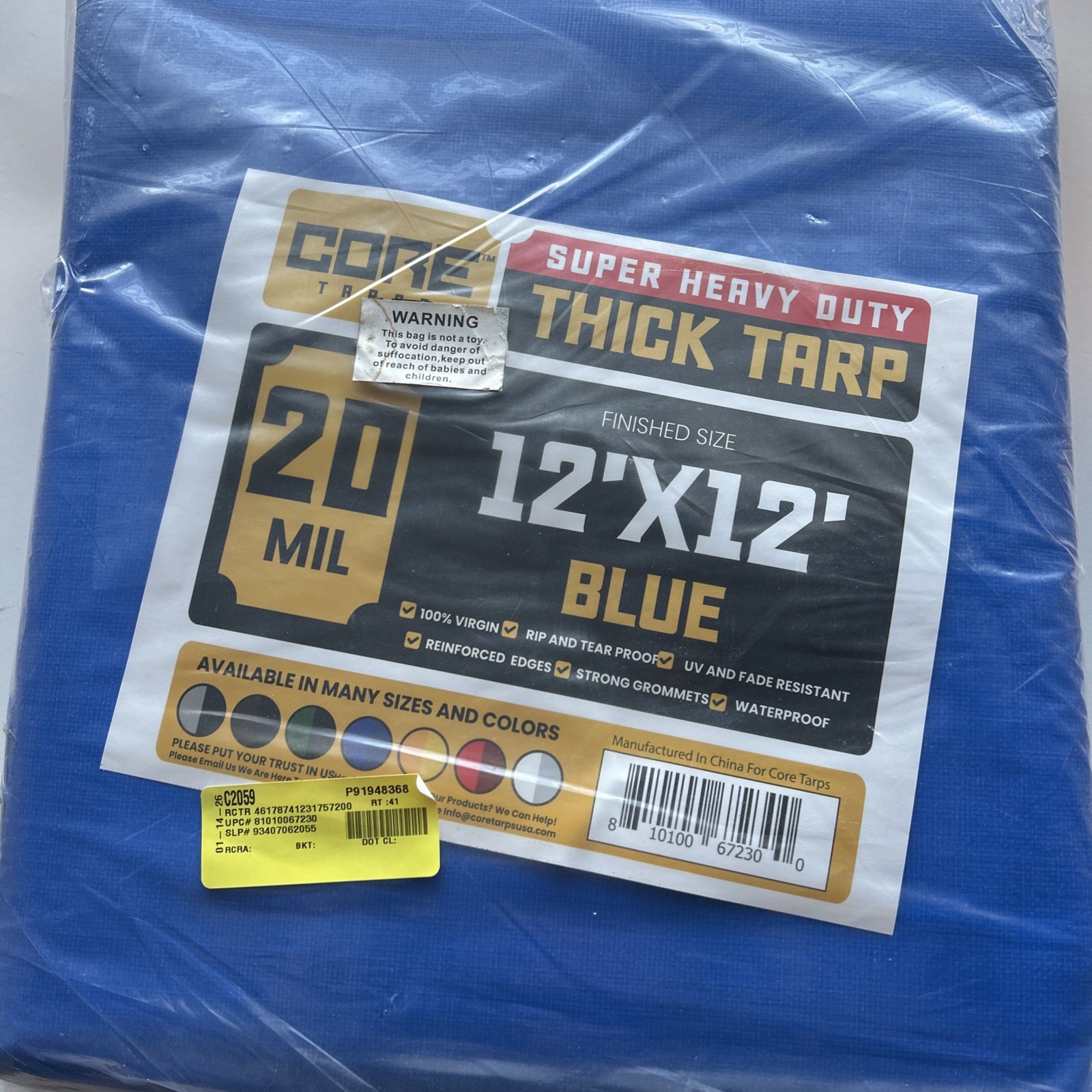 CORE 12×12 ft 20 Mil Super Heavy Duty Thick Tarp Blue Waterproof