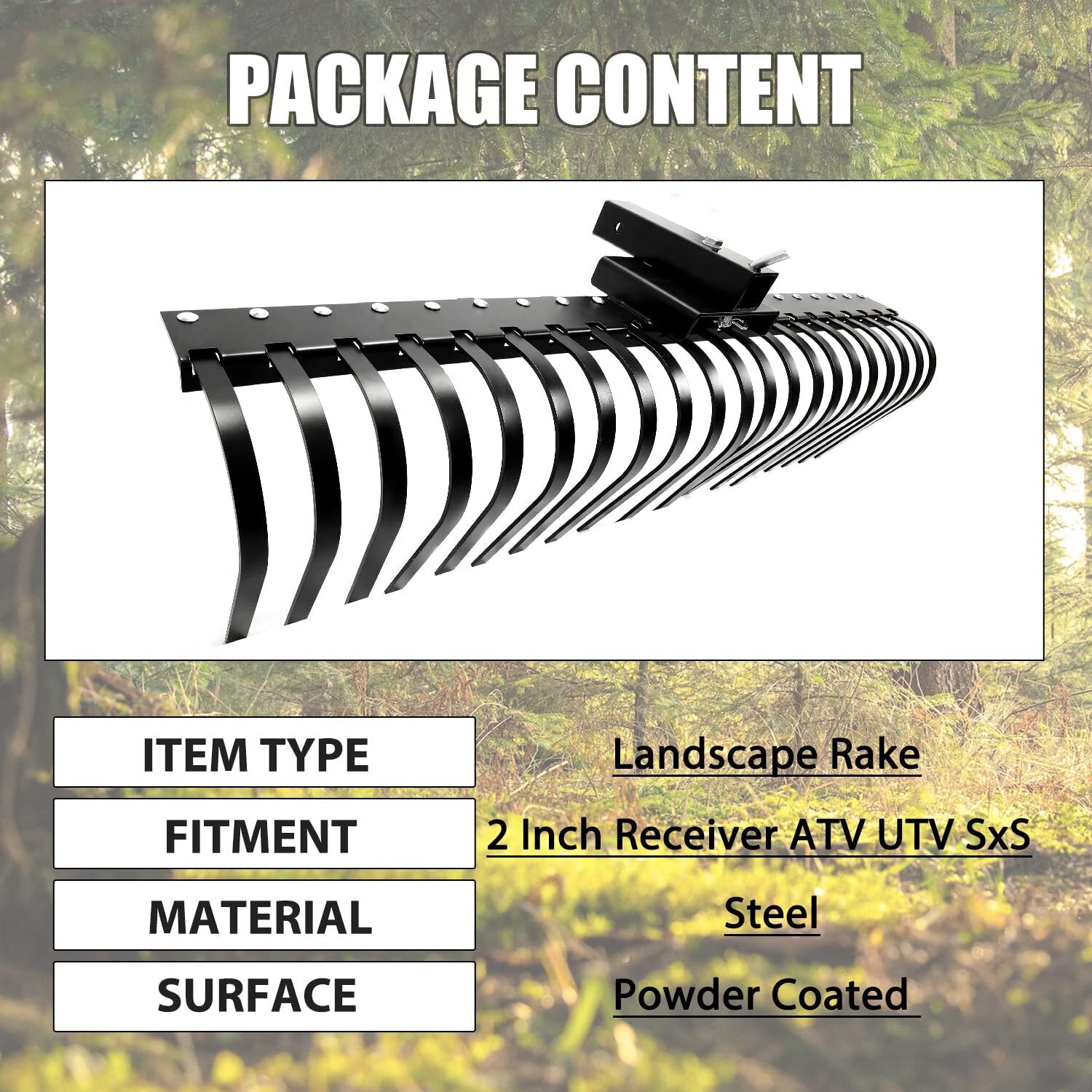2″ Hitch Receiver 3 Point Landscape Rake 5′ For ATV UTV SXS Compact Tractors