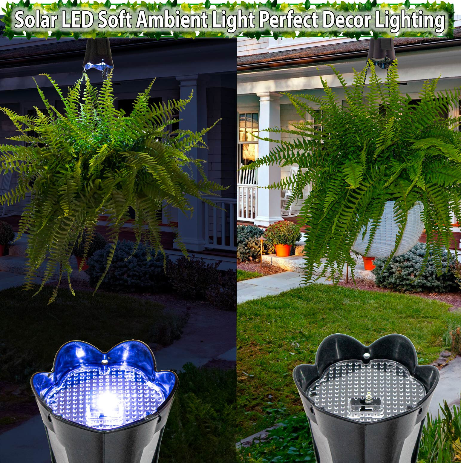 Solar Hanging Planter w/ LED Light Self-Watering Outdoor Flower Basket Hanger