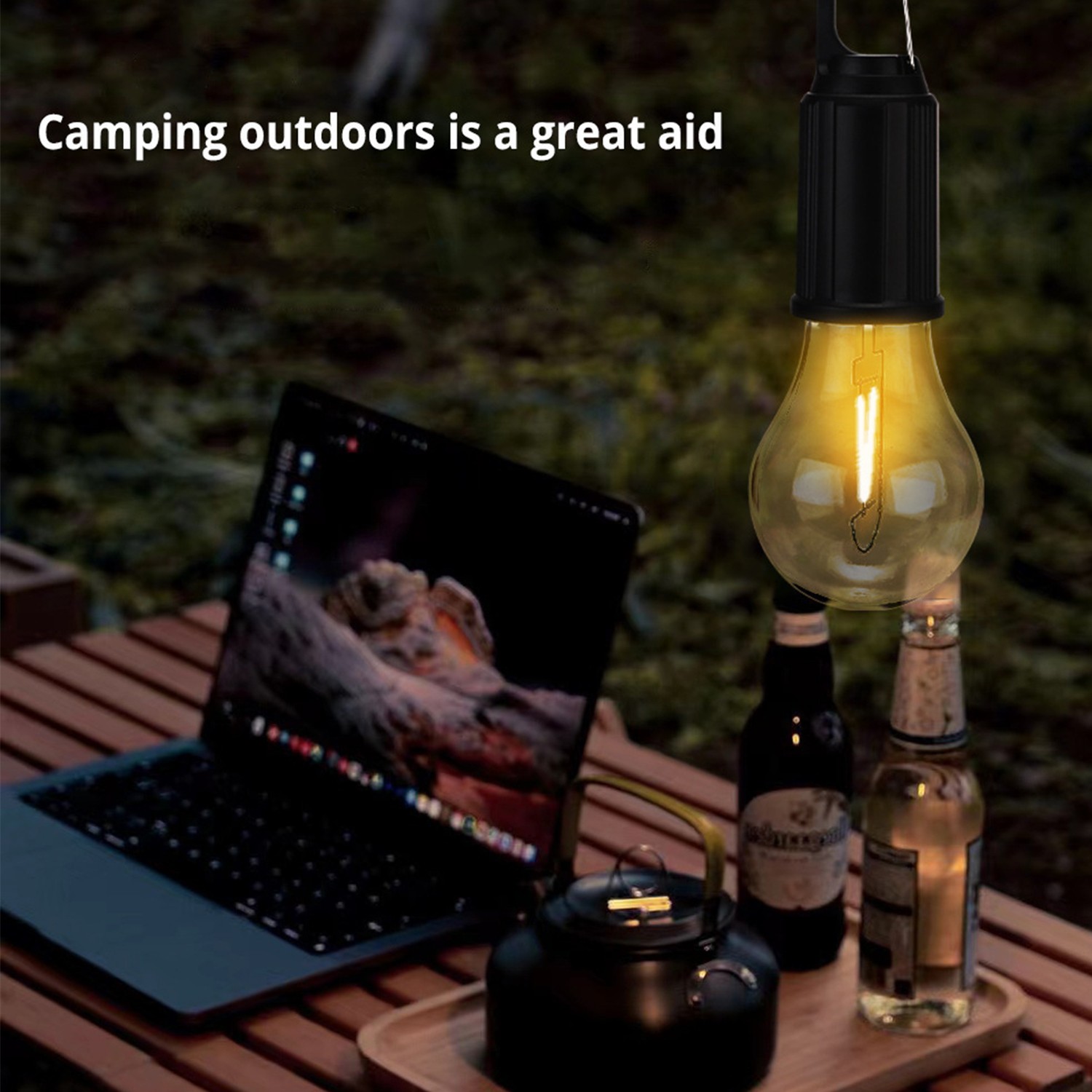 4Pcs Solar Hanging LED Light Bulb Outdoor Waterproof Tent Camping Lights Lamp US