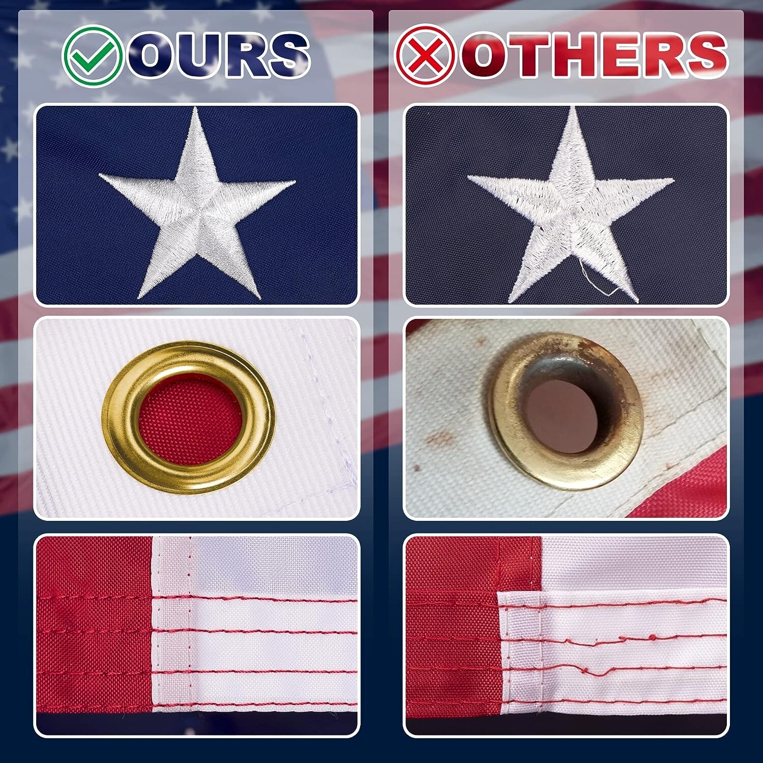 TBC 2×3 3×5 4×6 5×8 6×10 Ft American Flag Embroidered USA Nylon Better Quality
