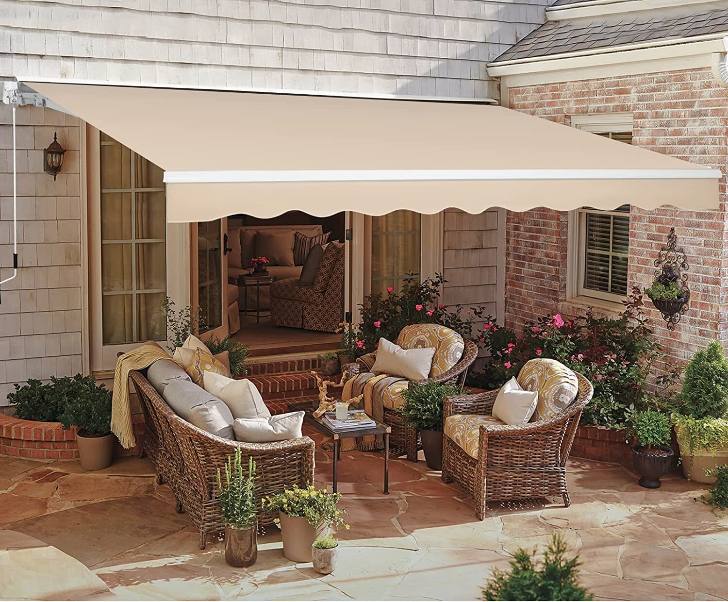 Patio Awning Manual Retractable Sun Shade Outdoor Canopy Deck Door Shelter 4Size