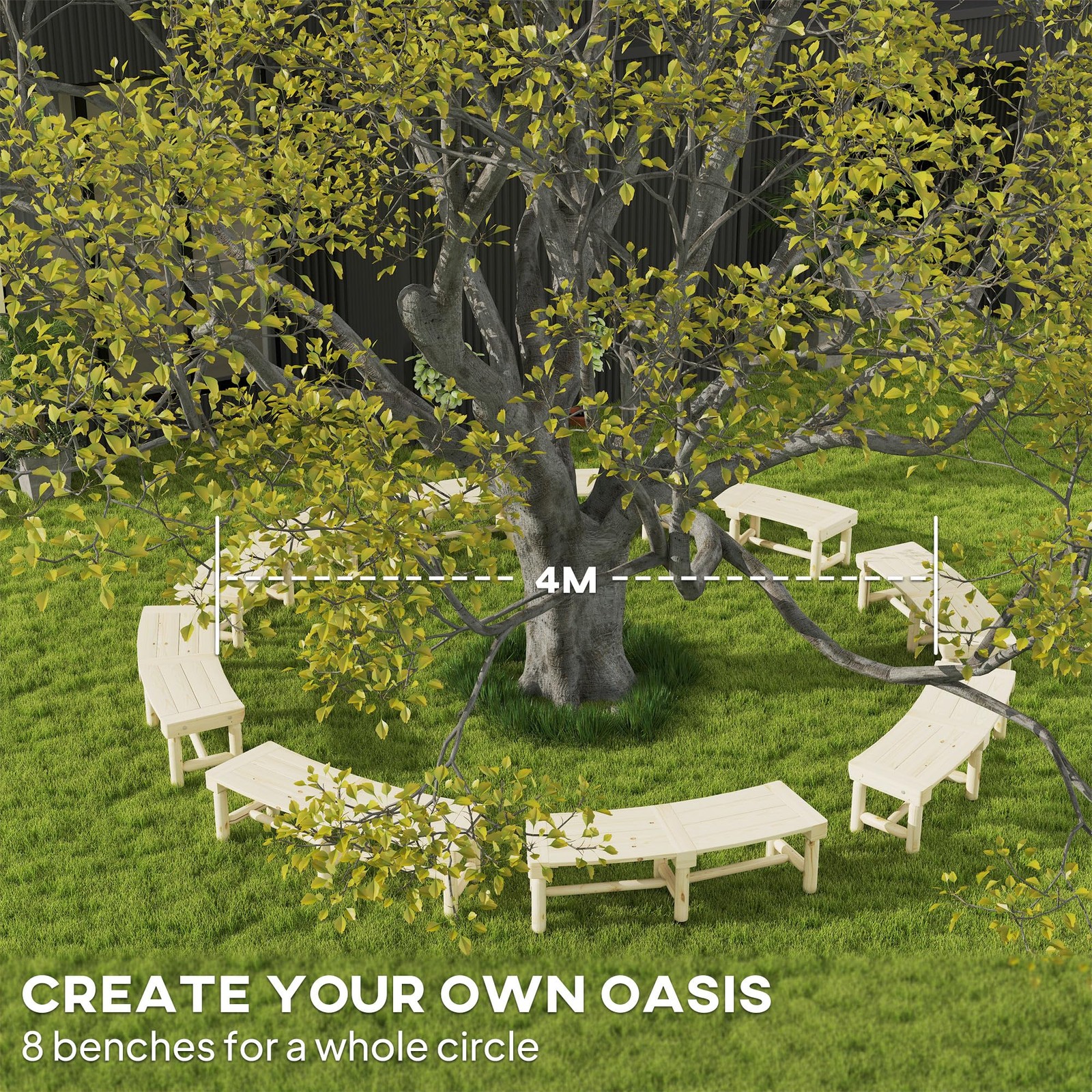 Outsunny Wooden Semicircular Round Wrap Around Garden Bench – Natural