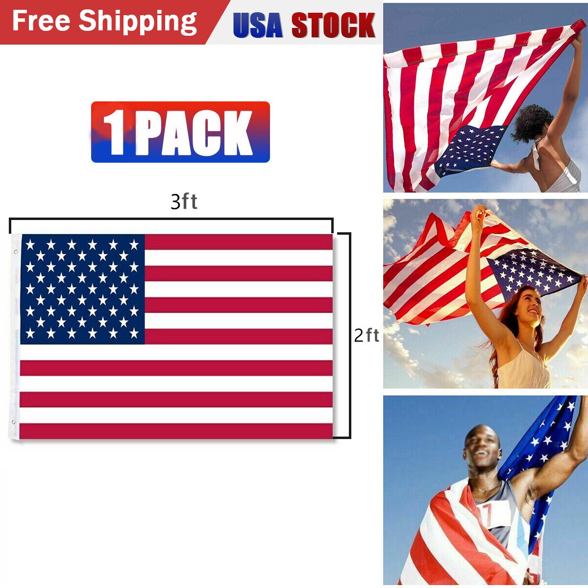4Pack 2×3 Ft American Flag w/ Grommets-United States Flag-US Flag-USA America.