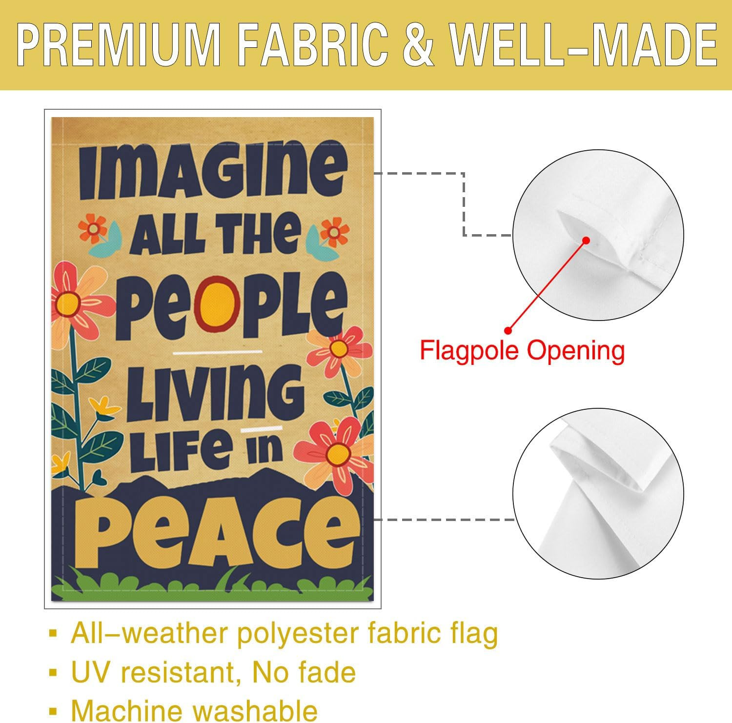Garden Flag Imagine All the People Living Life in Peace Spring Summer Autumn Fla