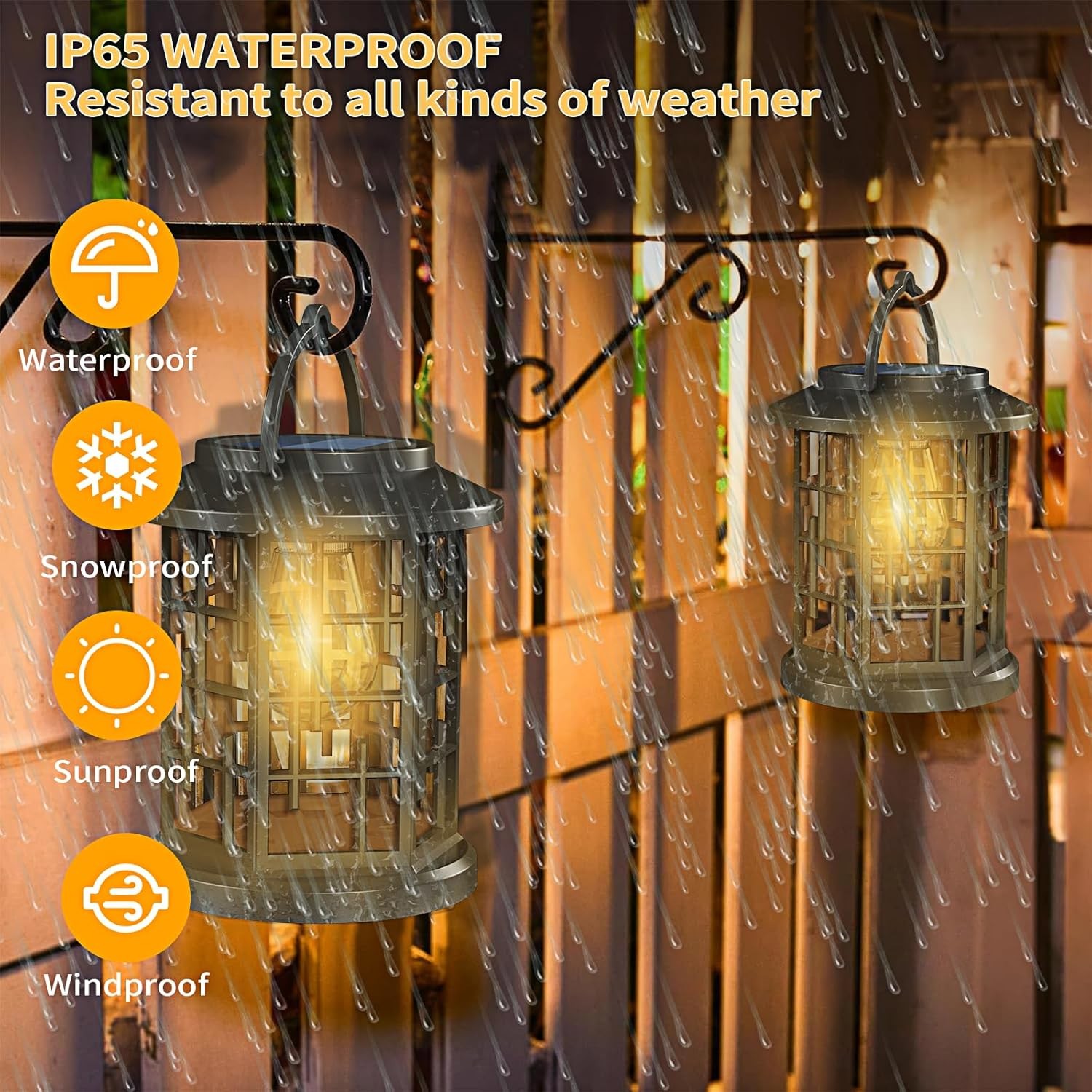 2 Pack Solar Powered Waterproof Outdoor Hanging Lanterns – Warm White Solar LED