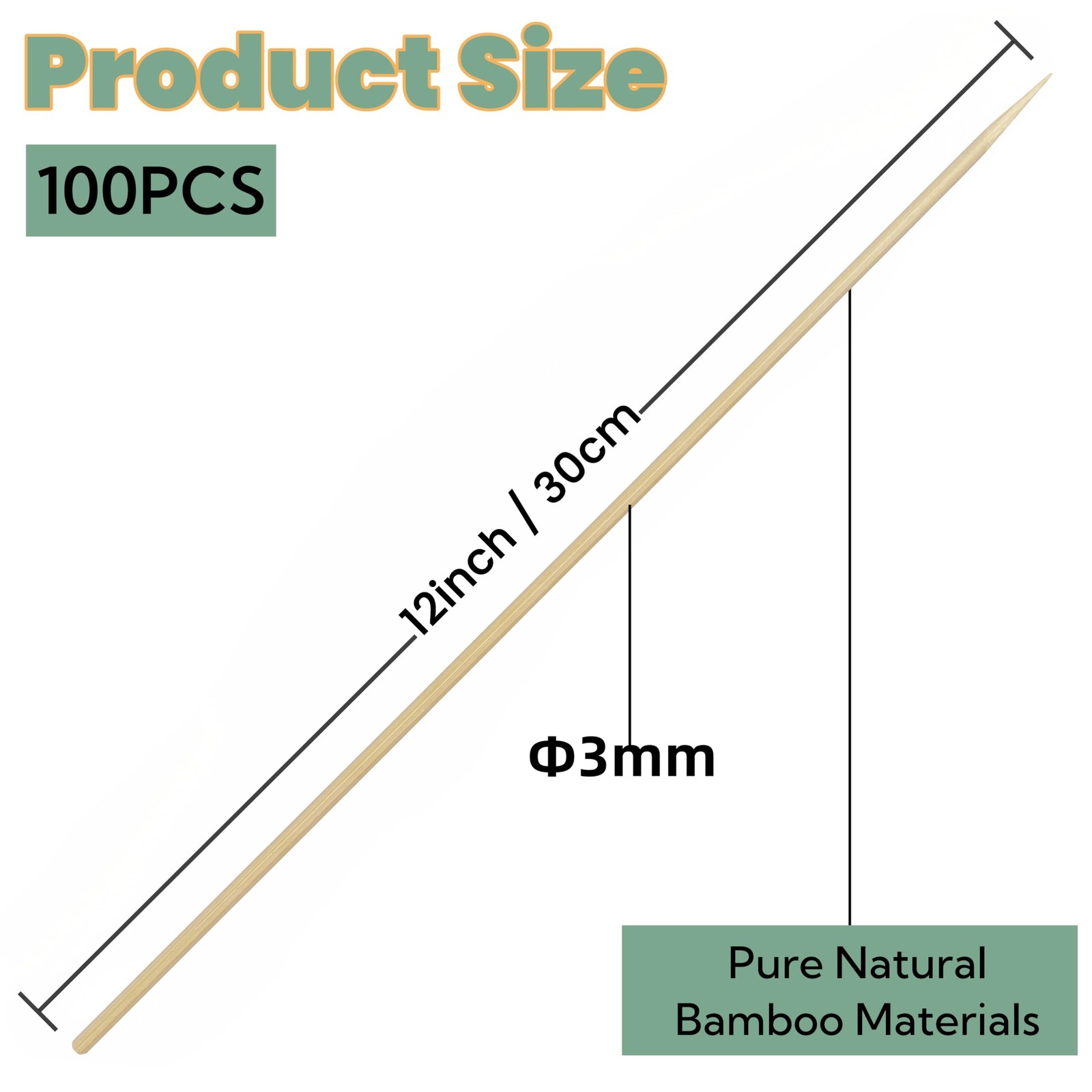100 Pieces 12 Inch Bamboo Skewers for Grilling, BBQ, Shish Kabob, Yakitori