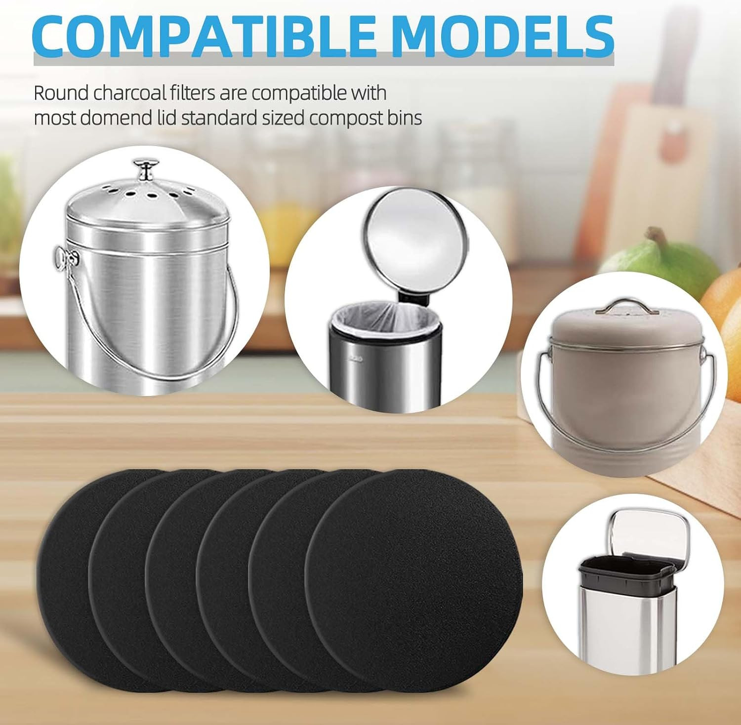 6 Pack Compost Filters for Countertop Bin, 6.7 Inch Charcoal Filters for Comp…