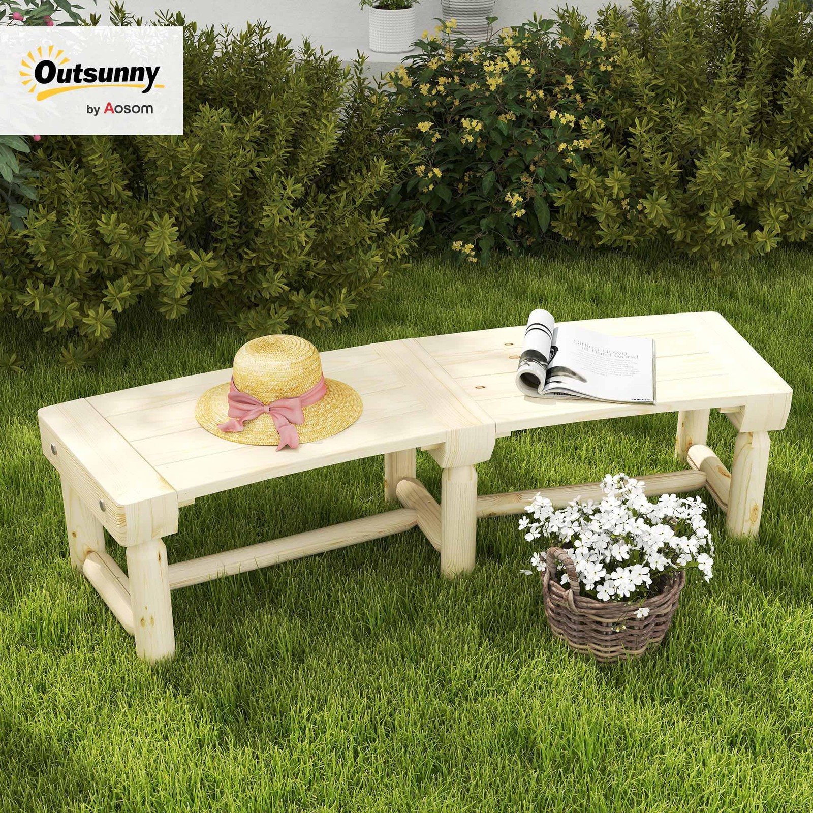 Outsunny Wooden Semicircular Round Wrap Around Garden Bench – Natural