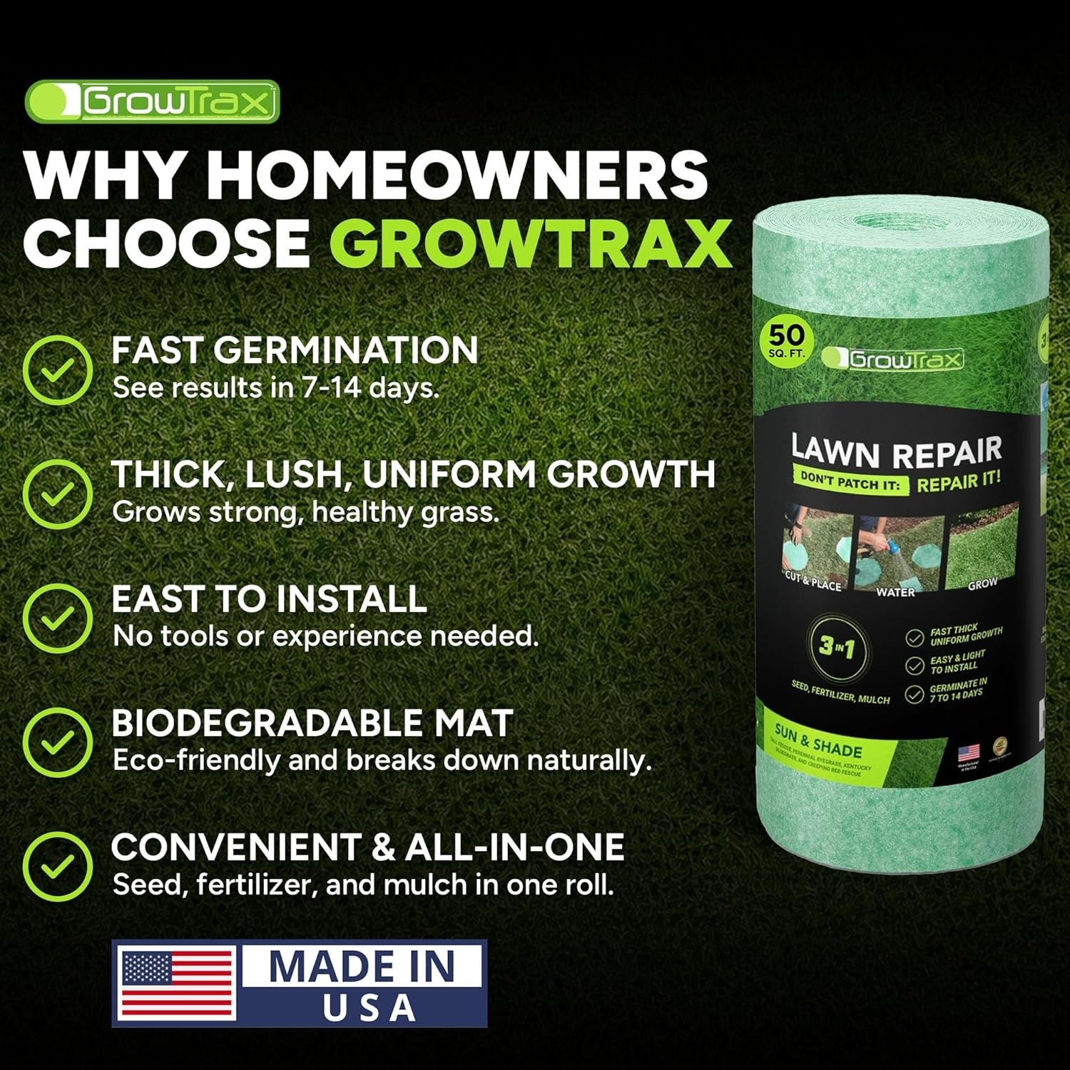 Biodegradable Grass Seed Mat – 50 Sq Ft Quick Fix for Round Green Lawns