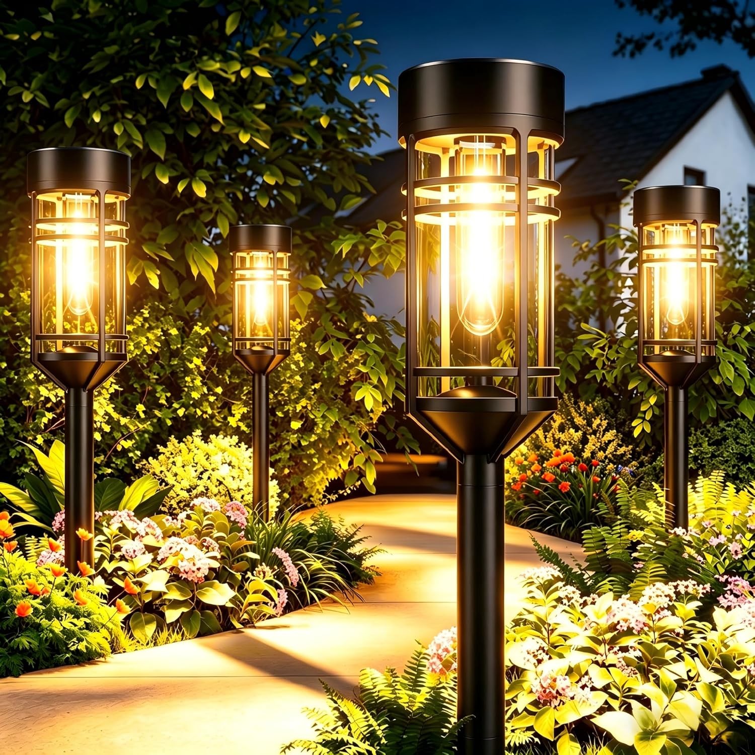 Rugged LED Solar Garden Lights IP65 Landscape Lighting for Driveway Walkway Yard
