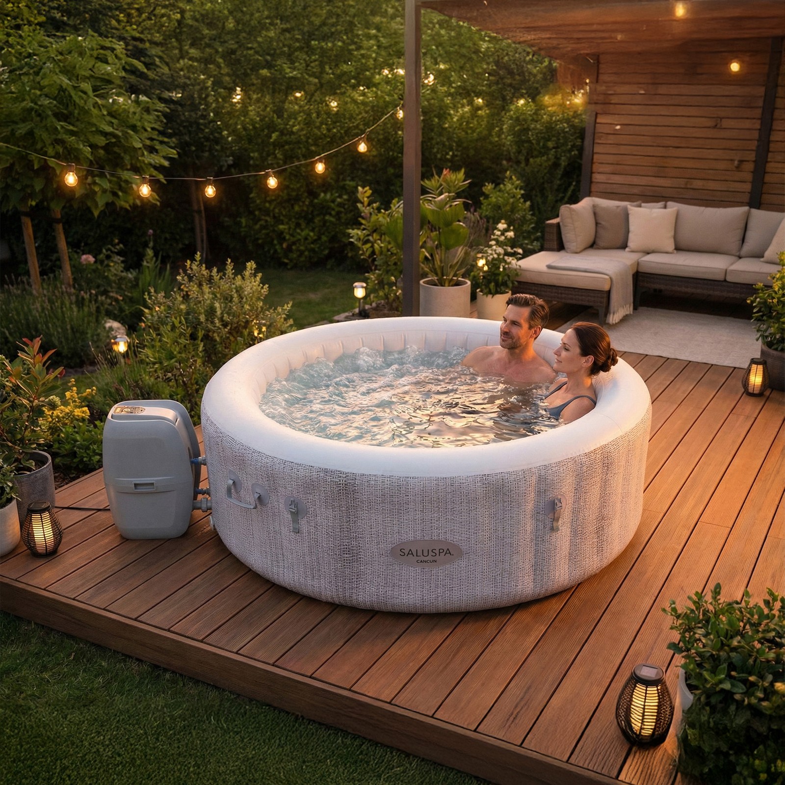 Bestway SaluSpa Cancun 2-4 Person Inflatable Hot Tub, Round Energy-Efficient Spa