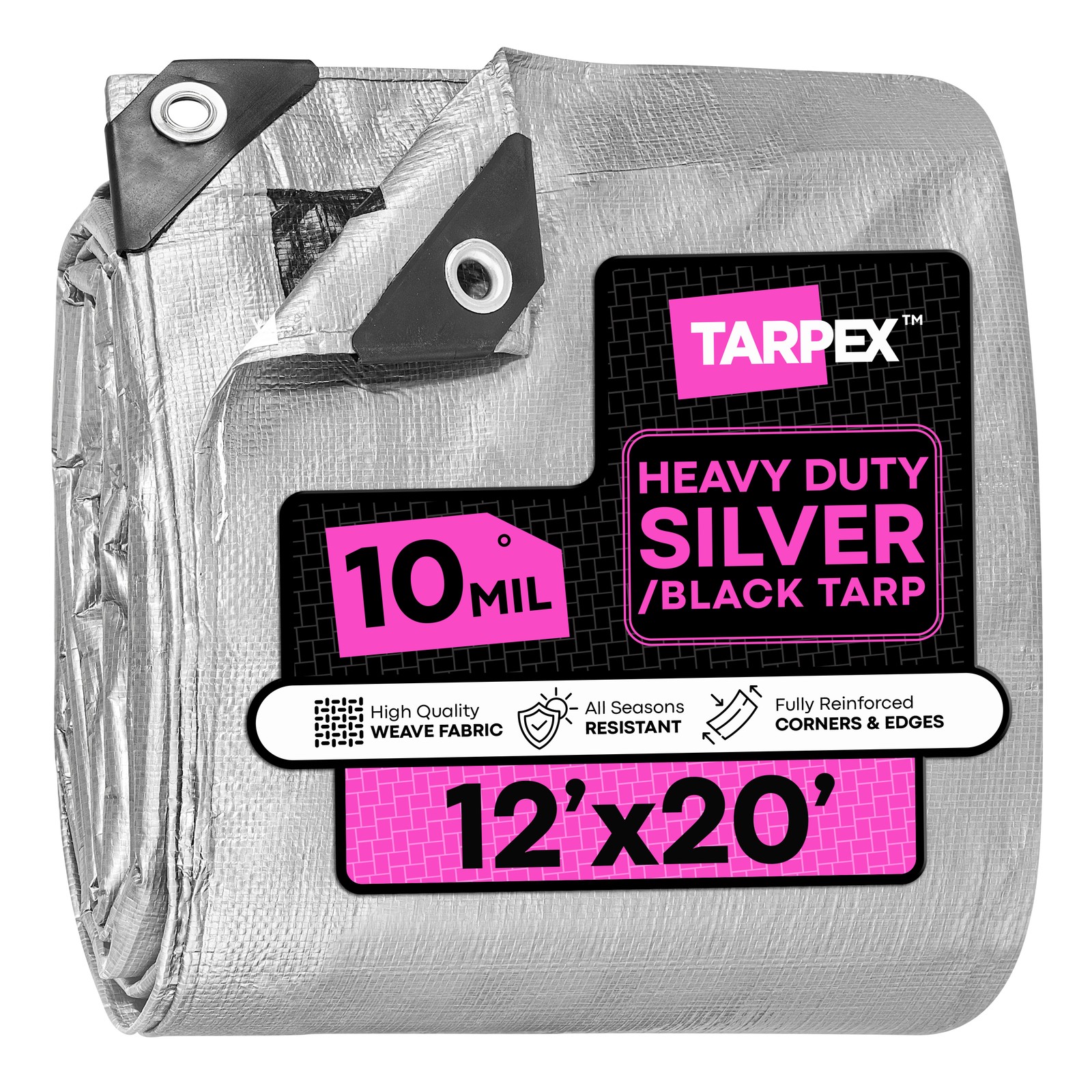 TARPEX – 10 Mil Silver Black Heavy Duty Poly Tarps 12′ x 20′