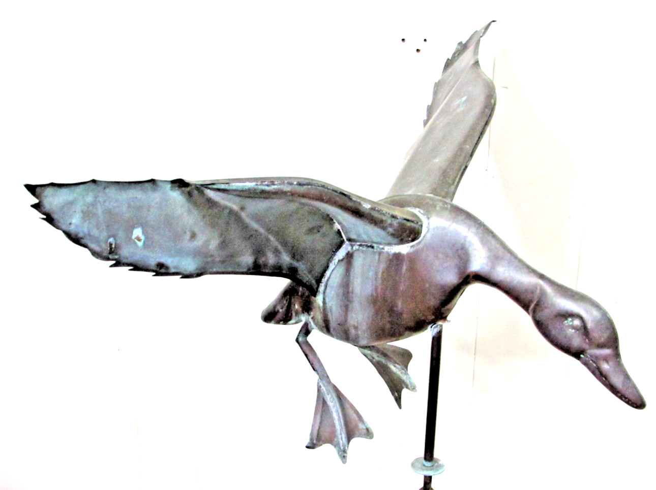 Vintage Full Size Copper Landing Flying Duck Weathervane Nice Patina