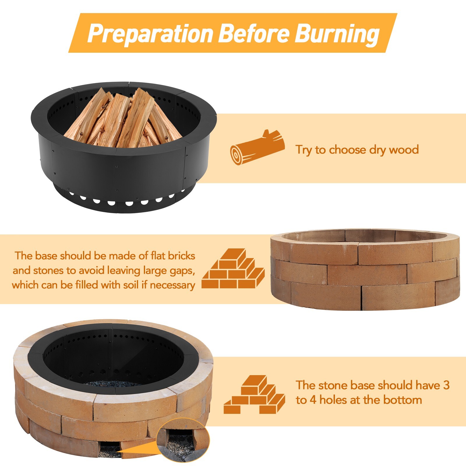 Aoodor 36” Fire Pit Ring Round Smokeless Double Layer for Camping Wood Burning