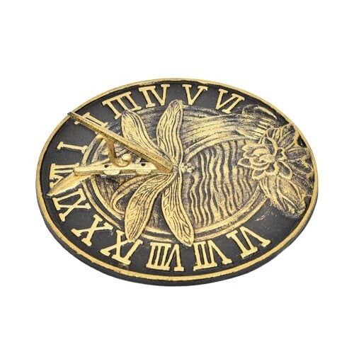 Sungmor Dragonfly Sundial Cast Iron Vintage 10in Sun Dial Dragonfly Lotus Decor