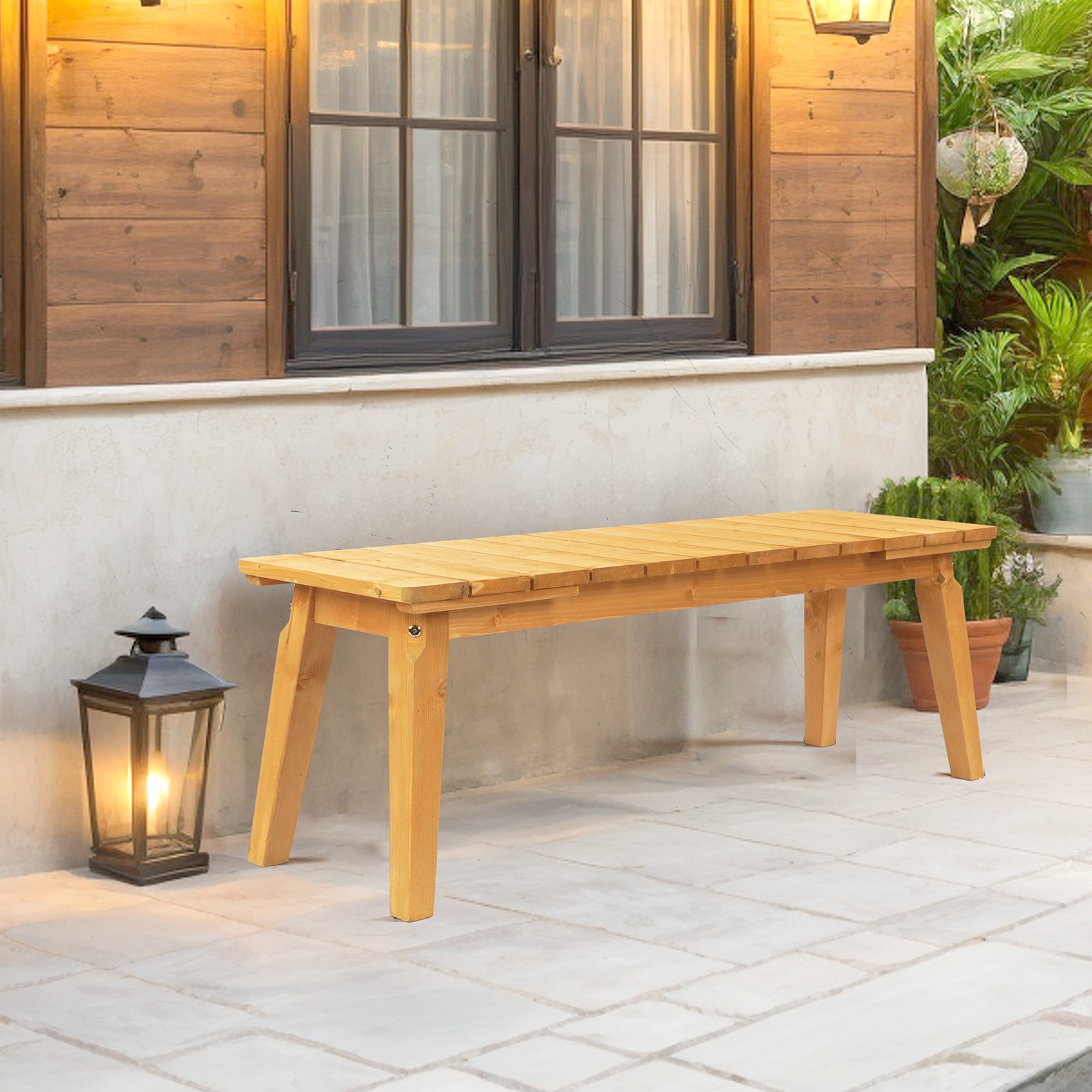 Outdoor 45inch Wooden Porch Bench Seat for Yard Deck Patio Entryway, Teak Finish