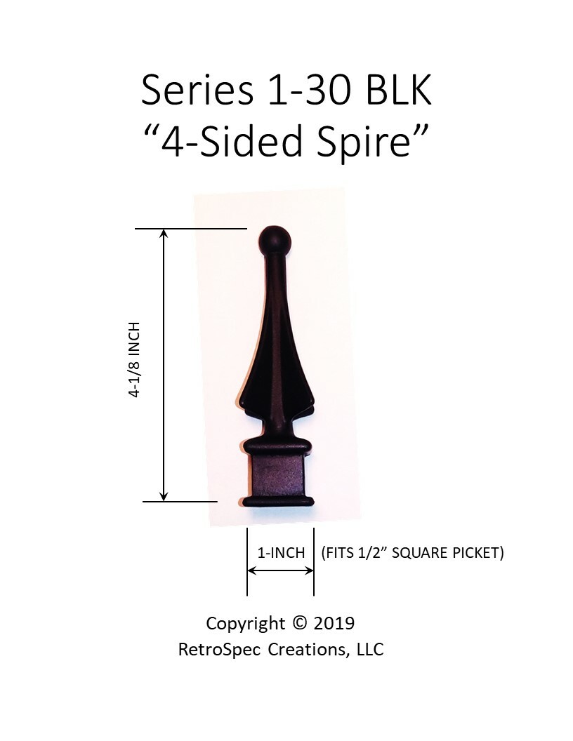 50 EACH (1/2-INCH) BLACK PLASTIC PICKET FENCE FINIAL TOPS 1-30 4-SIDED SPIRE