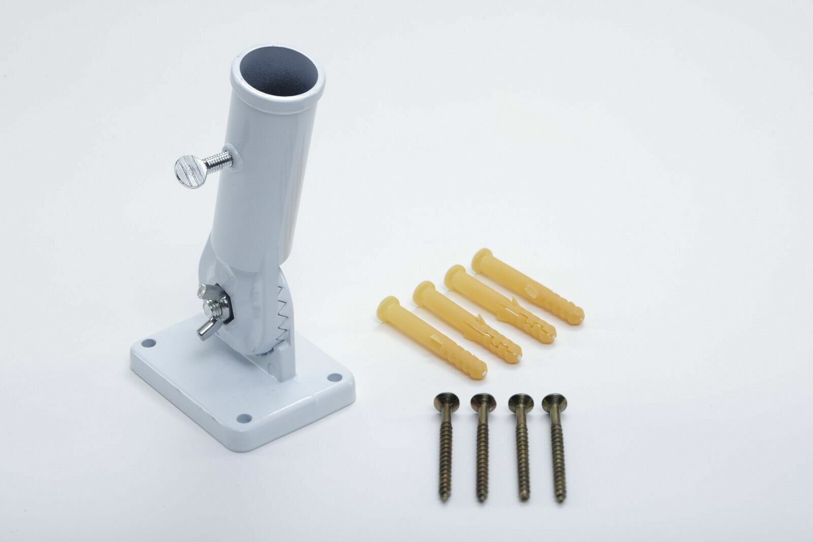 Wall Mount Flag Pole Bracket Heavy-Duty Aluminum with Adjustable Design (White)