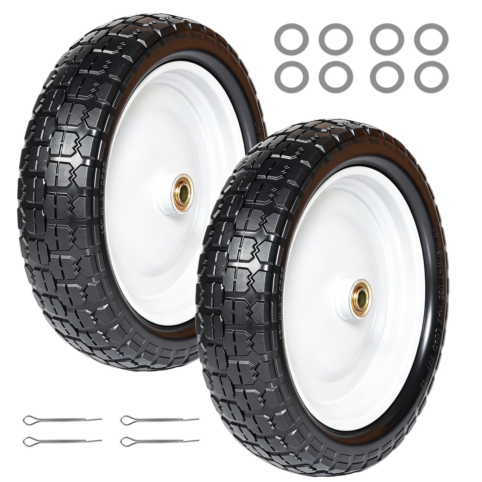 13″ Flat Free Wheels 4.00-6 Tire 2-Pack with 5/8″ Bearings for Garden Cart