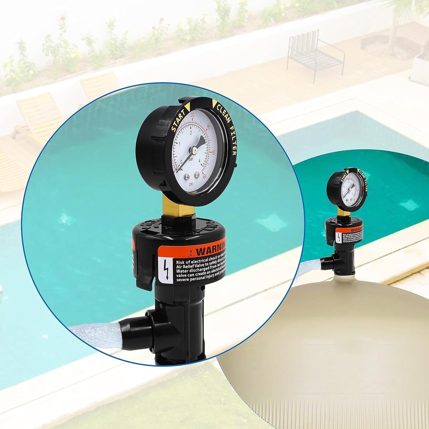 98209800 High Flow Manual Air Relief Valve w/ Gauge Fit for Pentair Pool Filters