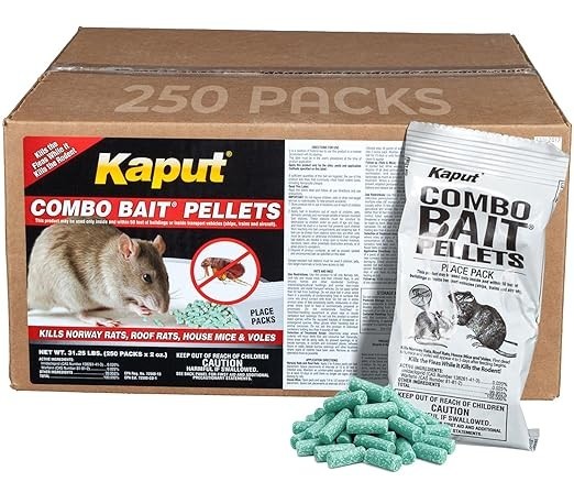250 PACK – Kaput Combo Mouse, Vole & Rat Packs to Control Rodents & Fleas