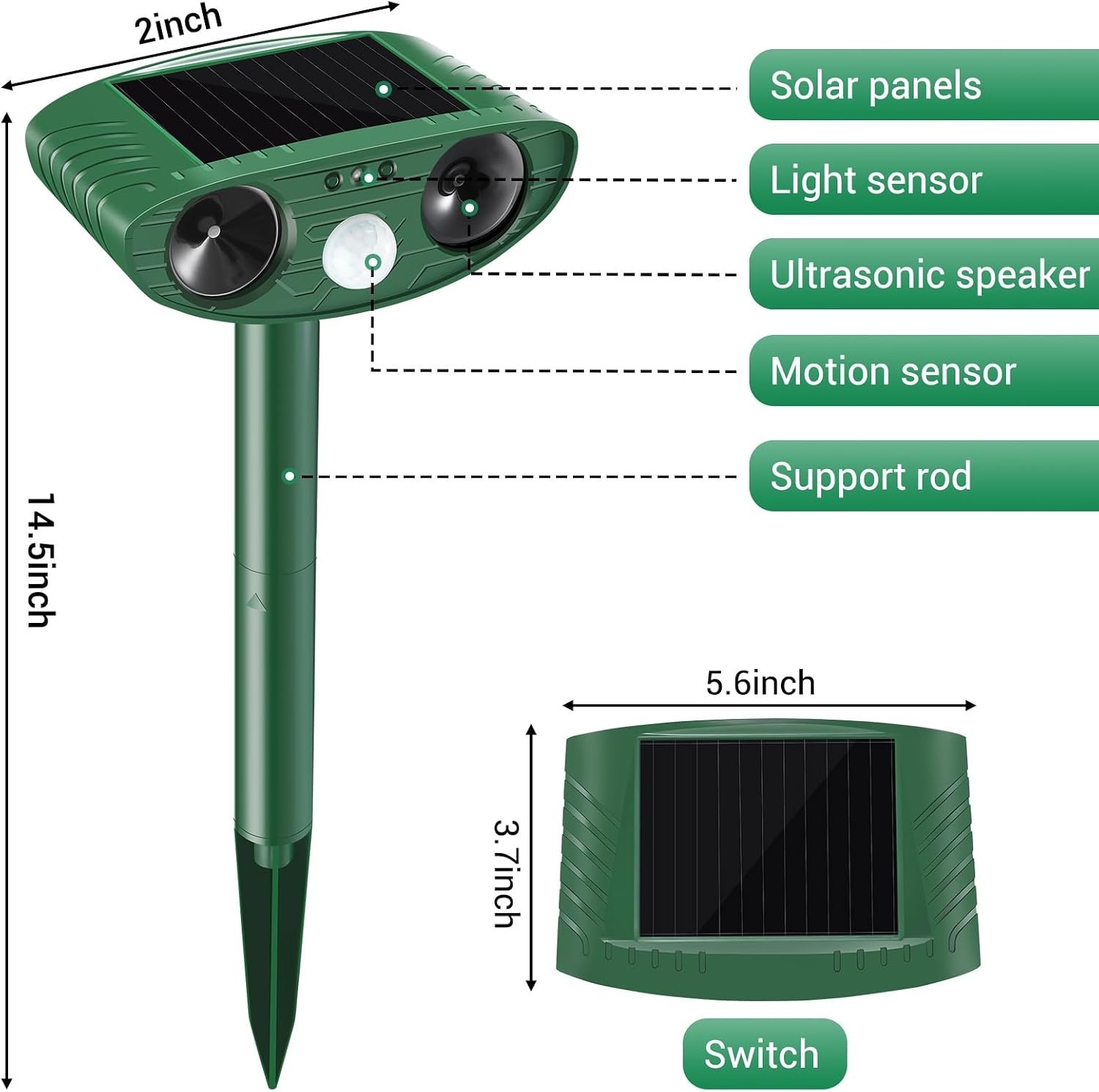 Easy Install Solar Ultrasonic Pest Repeller – 2 Pack for -Round Protection