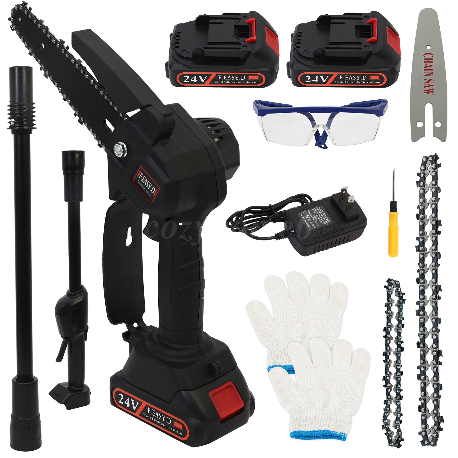 2 in1 Cordless Pole Saw Brushless Mini Chainsaw for Tree Trimming w/ 2 Batteries