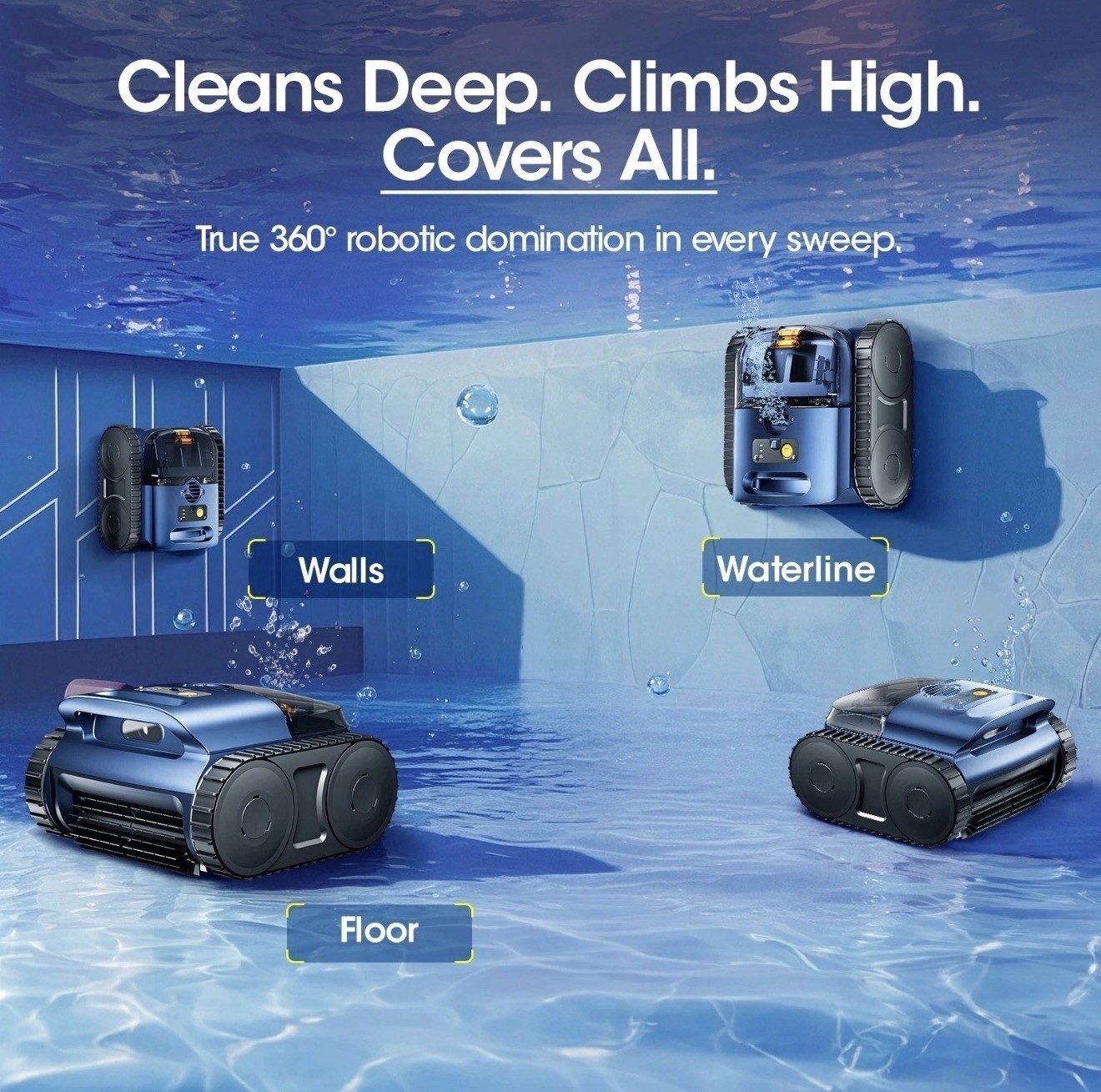 Seauto Cordless Robotic Pool Vacuum Cleaner SAT25, Track Drive Sonar Navigation