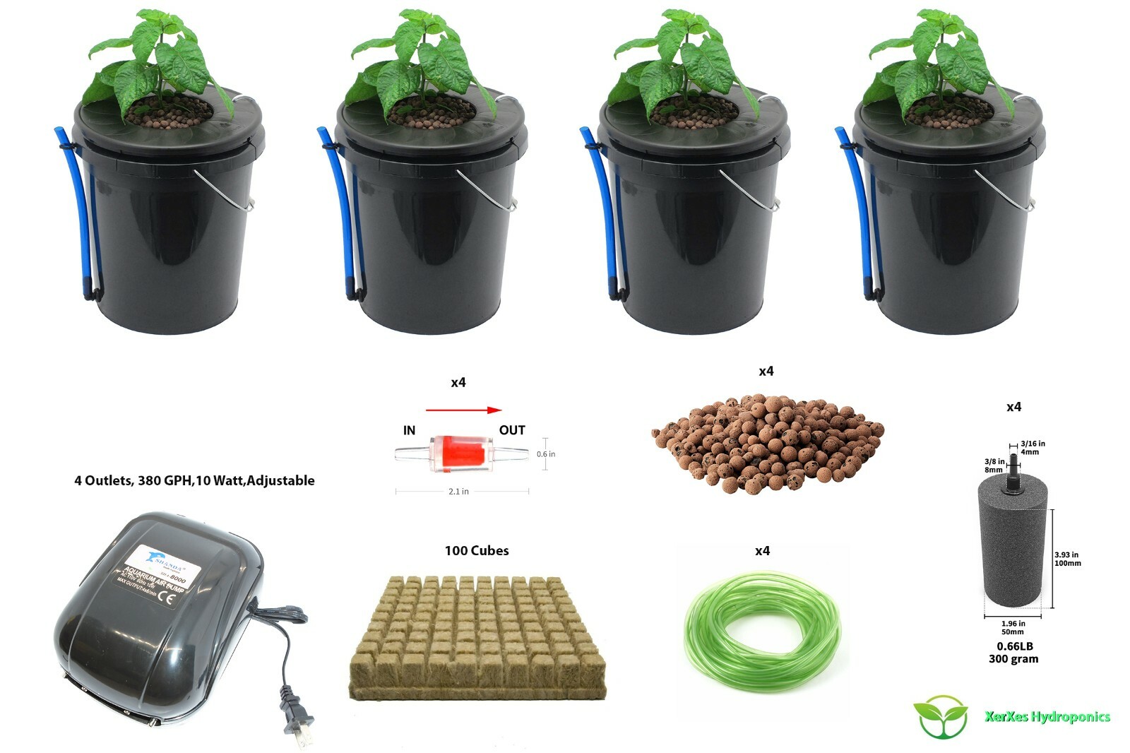 XerXes Hydroponics Deep Water Culture DWC Hydroponic System,5 Gallon [Set of 4]