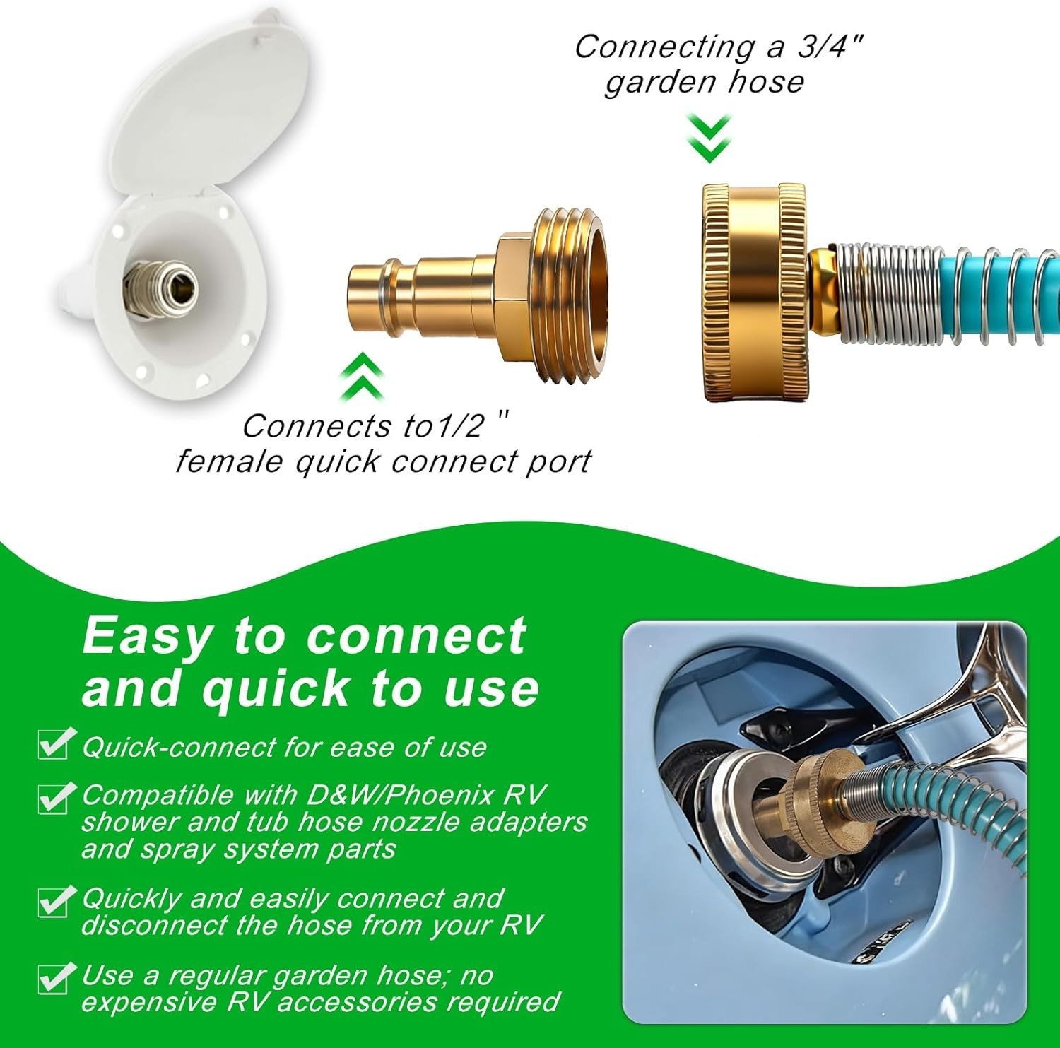 RV External Shower, 3/8 in by 15-Foot Coil Hose with 1/2 Inch Quick Connect A…