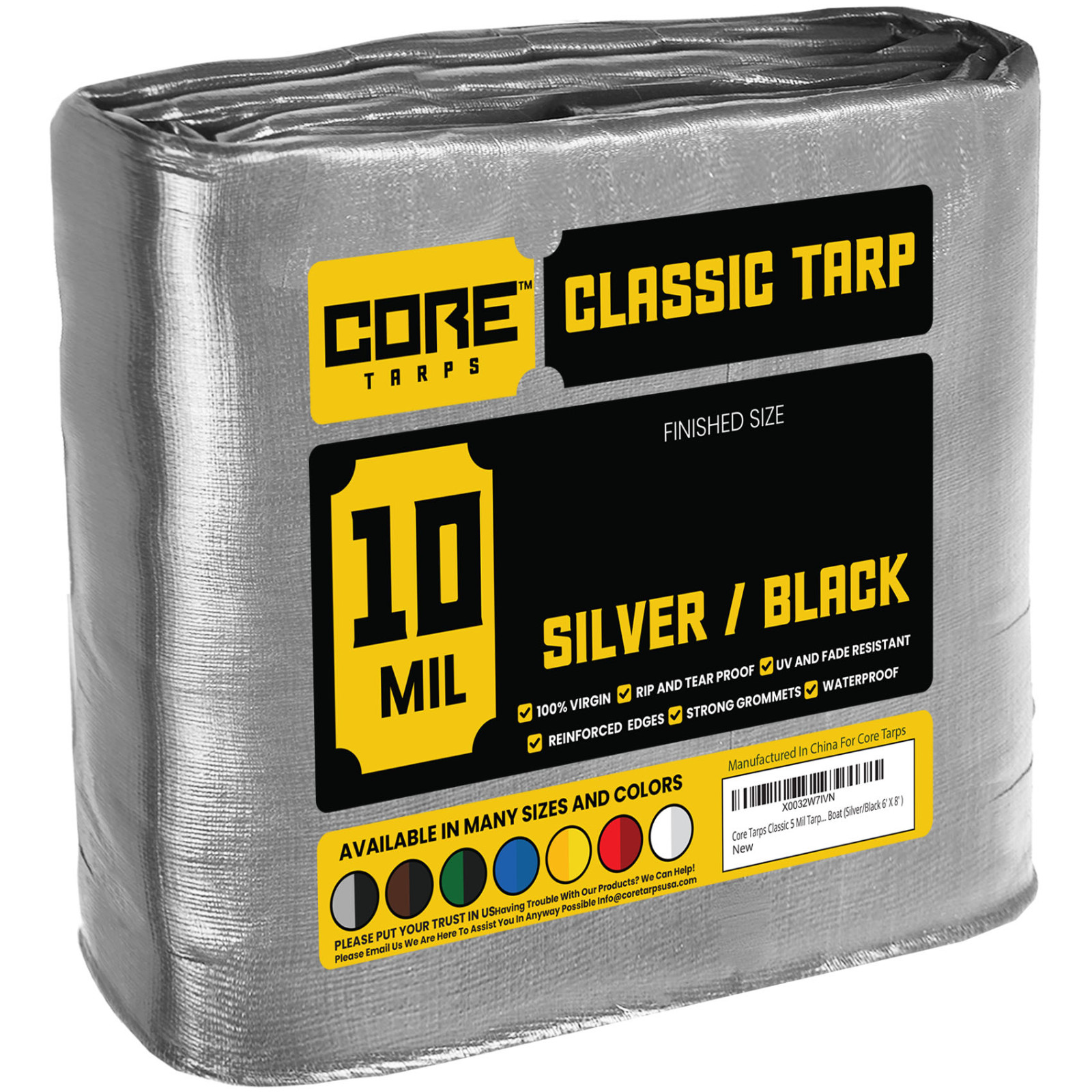Core Tarps Heavy Duty Tarp 10 Mil Waterproof Tarpaulin Cover UV Resistant