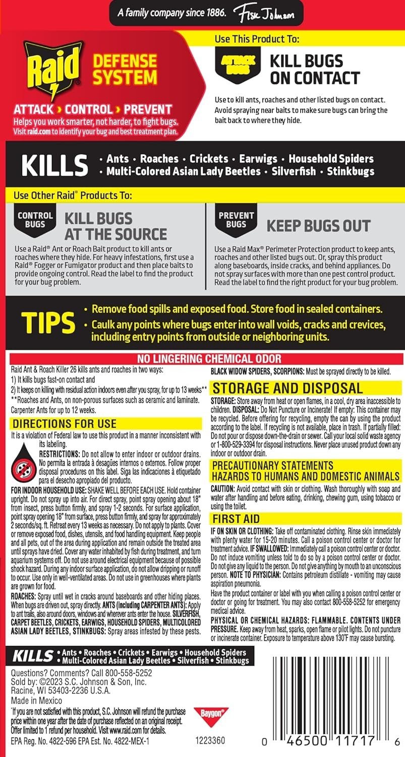 Raid® Ant & Roach Killer 26, Fragrance-Free Bug Spray, 17.5 fl. oz 2 count *New*