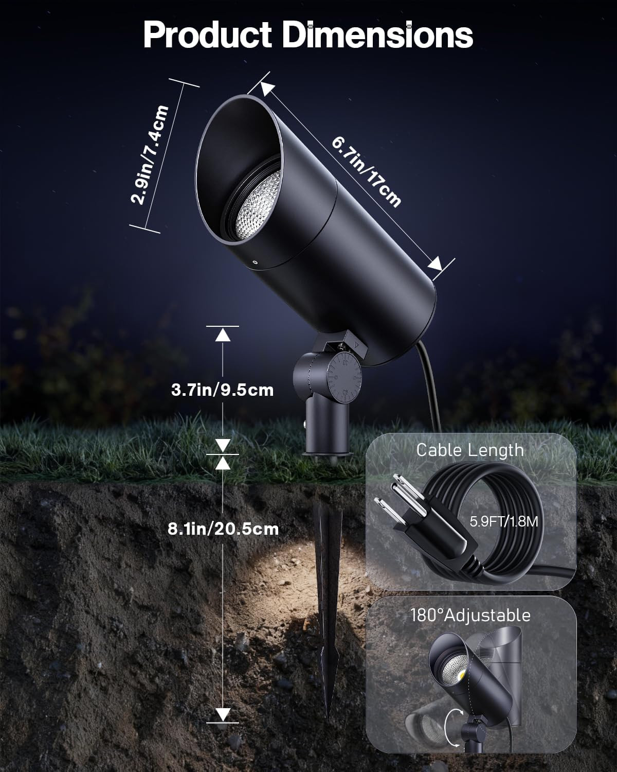 1 Pack 30W Outdoor LED Spotlight 120V 3000LM 5000K Spot Lights Waterproof Landsc