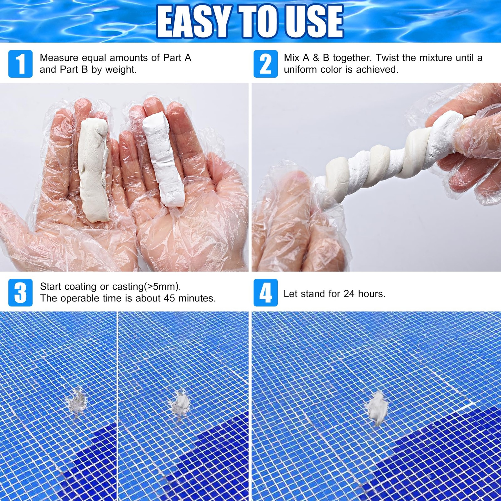 Pool Putty – 10oz 2 Part Epoxy Repair Kit Leak Sealer 10 oz, White